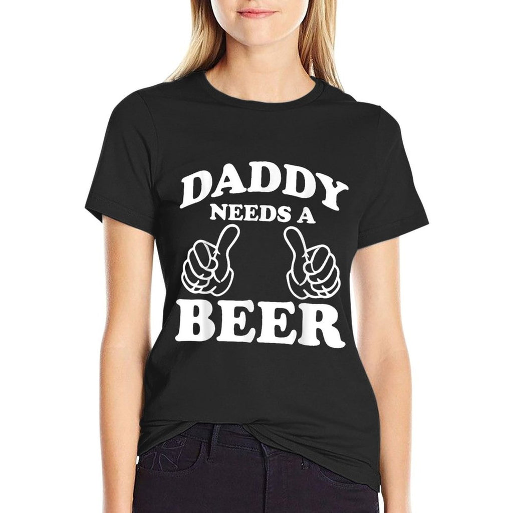 Mens Daddy Needs A Beer Funny Drinking Beer Lover  Oversized Silhouette T-Shirt