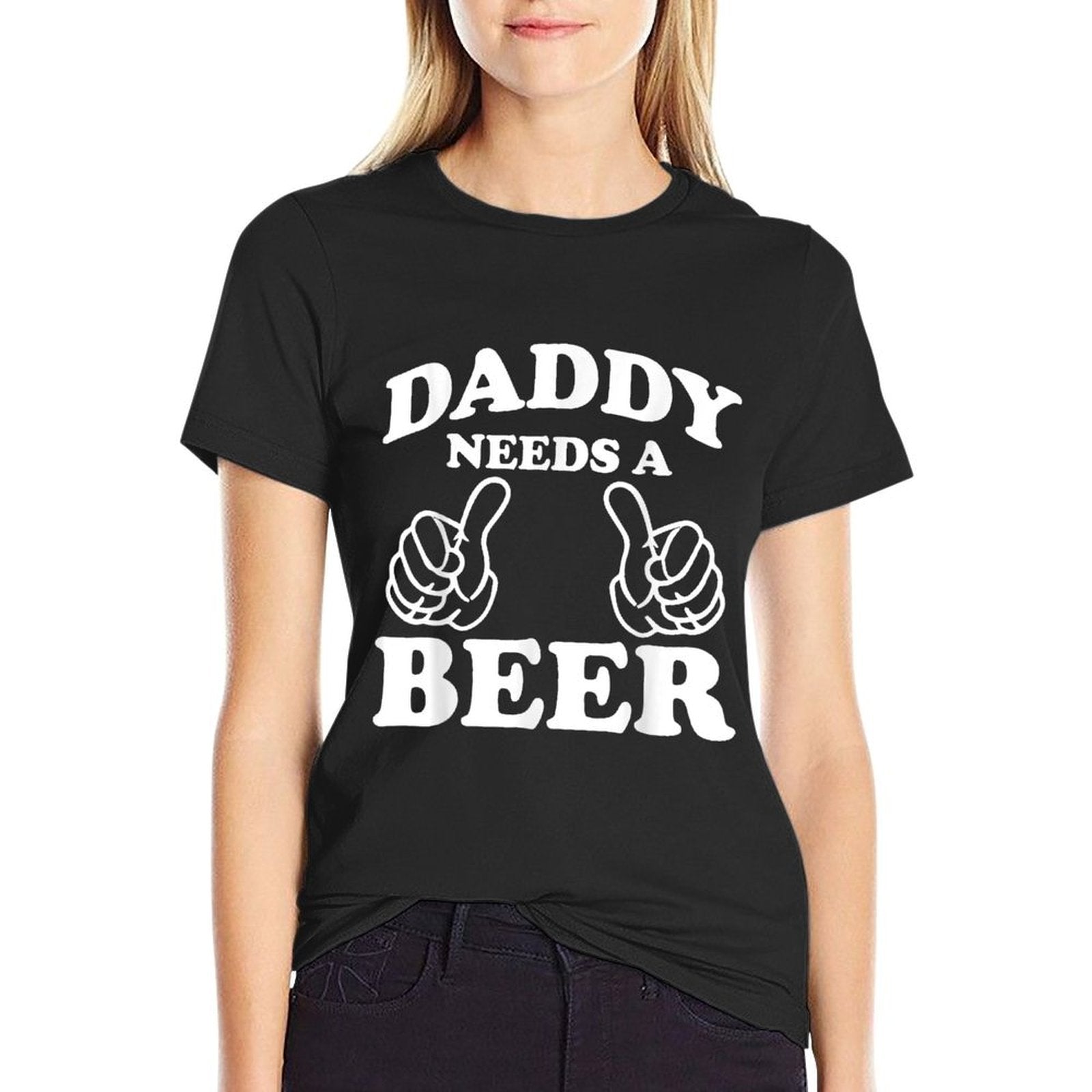 Mens Daddy Needs A Beer Funny Drinking Beer Lover  Oversized Silhouette T-Shirt