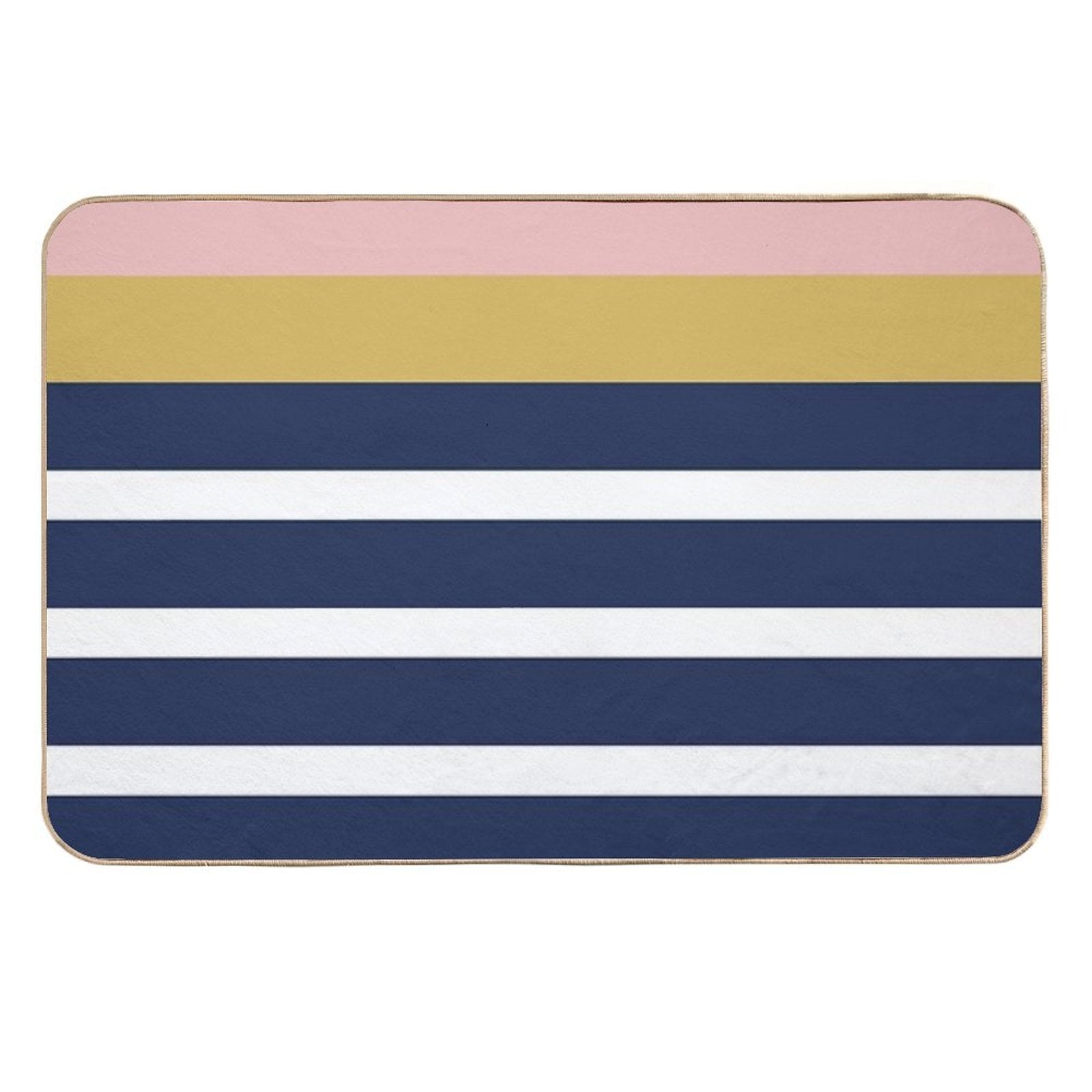 Mixed Stripe Pattern in Navy Blue, Blush Pink, Mustard Yellow, And White  Absorbent Bath Mat