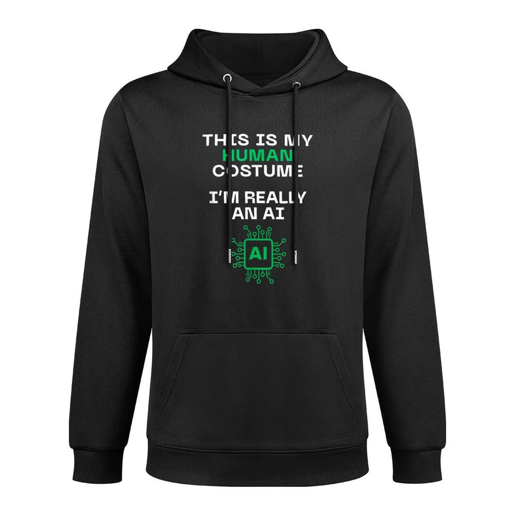 Funny This Is My Human Costume Im Really An AI Halloween Kangaroo Pocket Hoodie