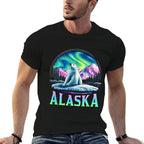 Alaska Northern Lights Aurora Viewing Bear Vacation Trip  Heathered Texture T-Shirt