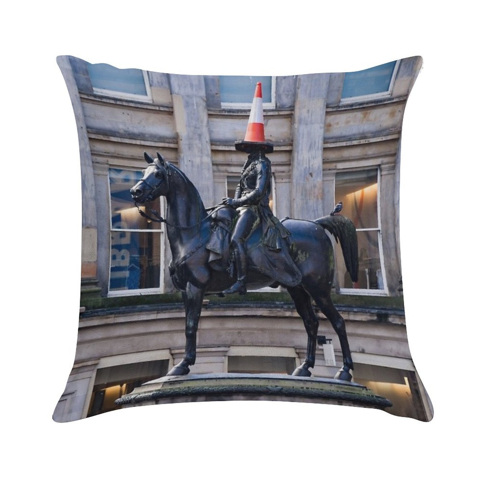 Duke of Wellington And Obligatory Cone in Glasgow Soft Gift Ready Throw Pillow