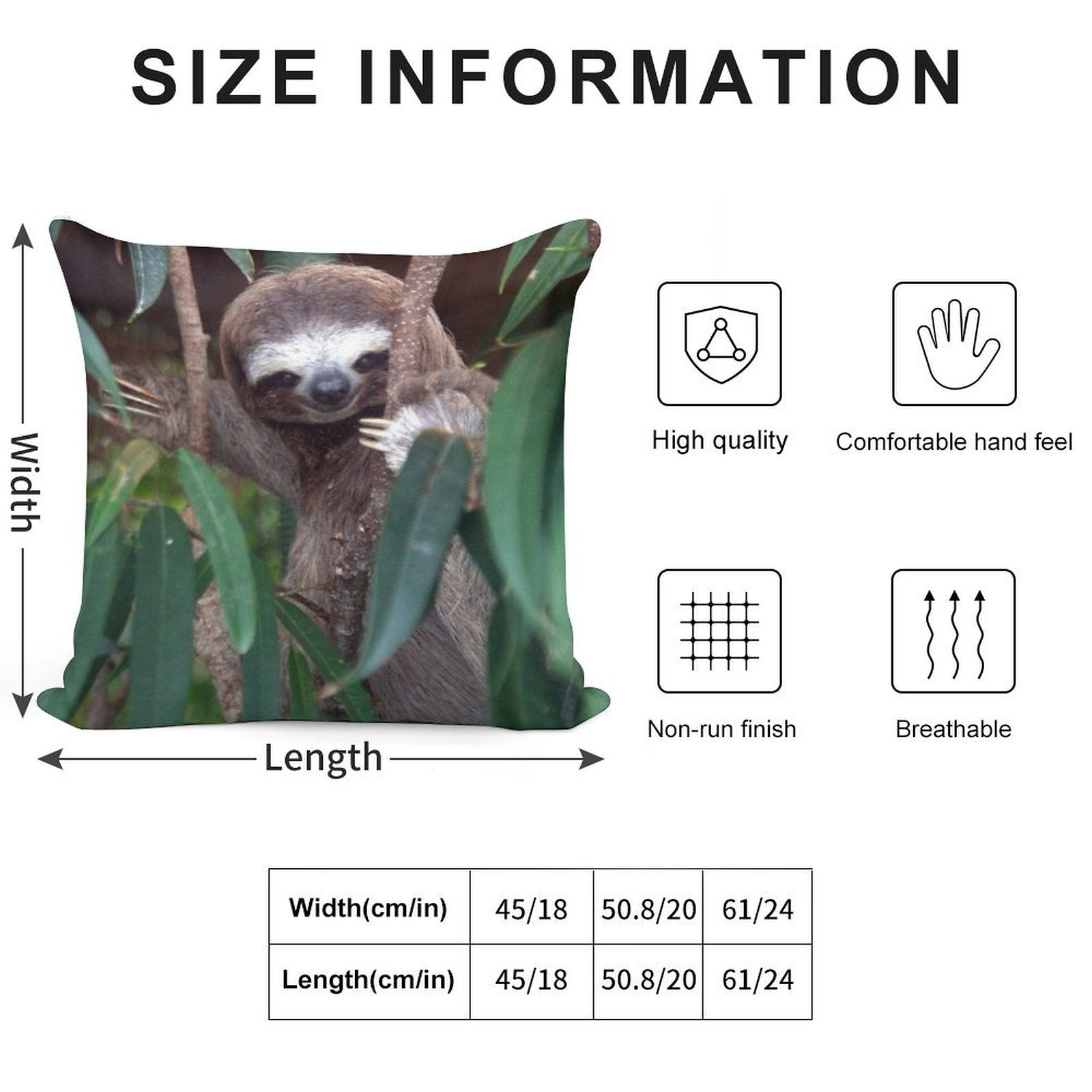 Sloth Soft Short Plush Fabric Throw Pillow