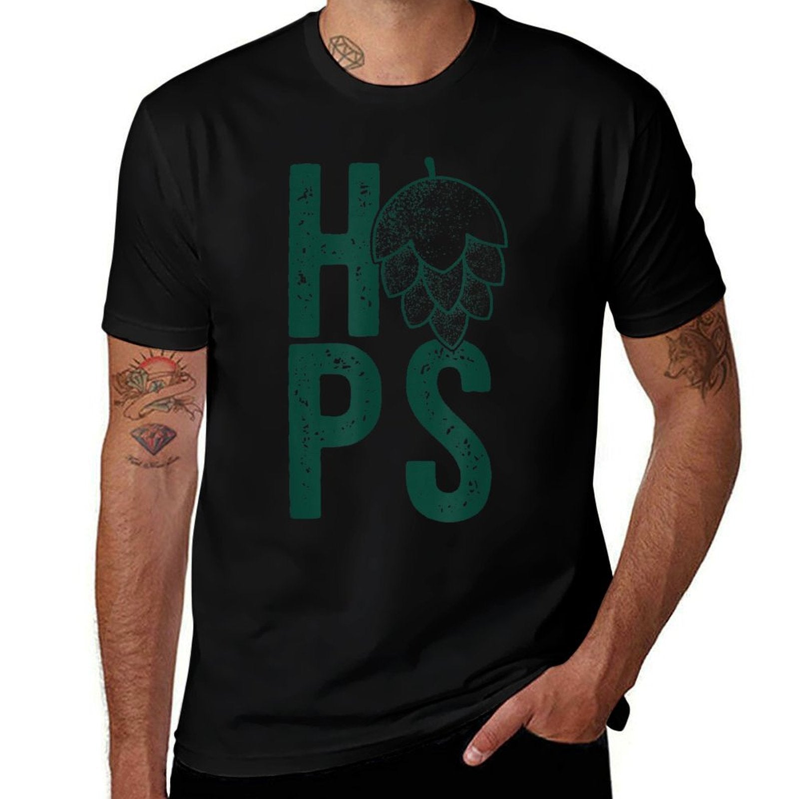 HOPS H-O-P-S FLOWER Craft Beer Hops Drinking Meme  Summer-ready Fabric T-Shirt