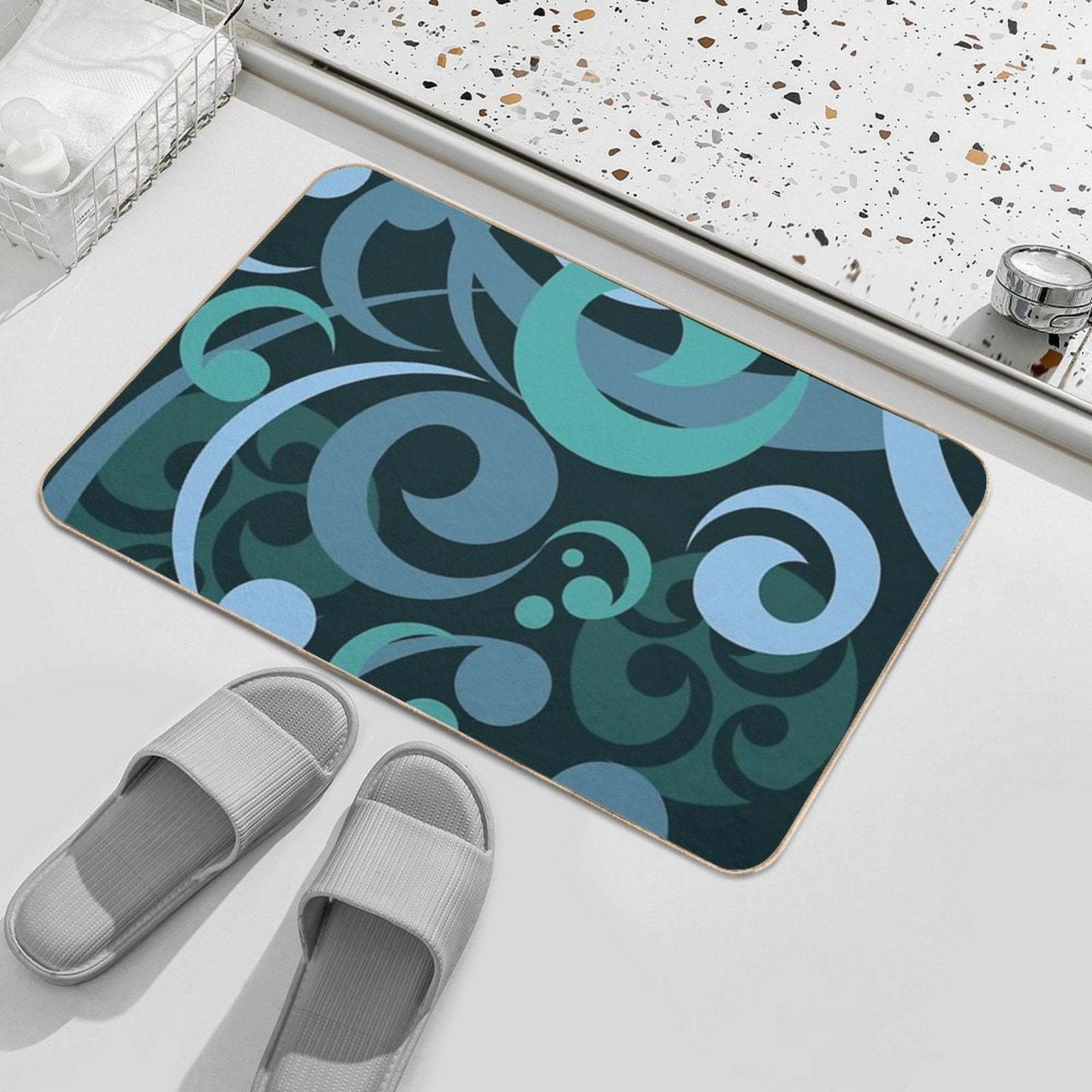 Koru Waves on Black Background  Odorless Bath Mat
