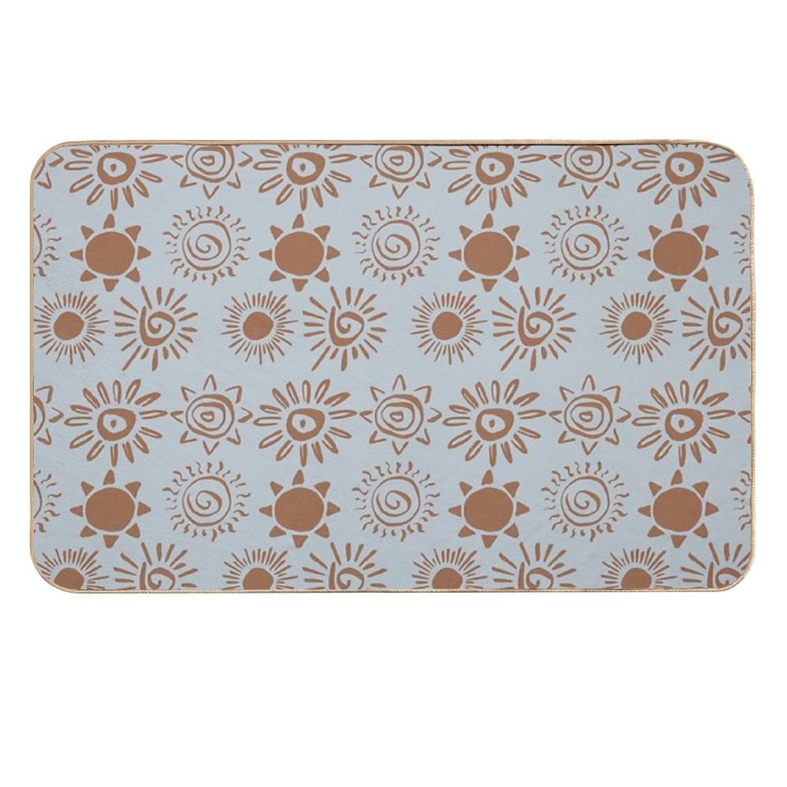 Magical Sun Bohemian Dreamy Aesthetic In Muted Colors Gray Blue & Brown  Pet-Safe Bath Mat