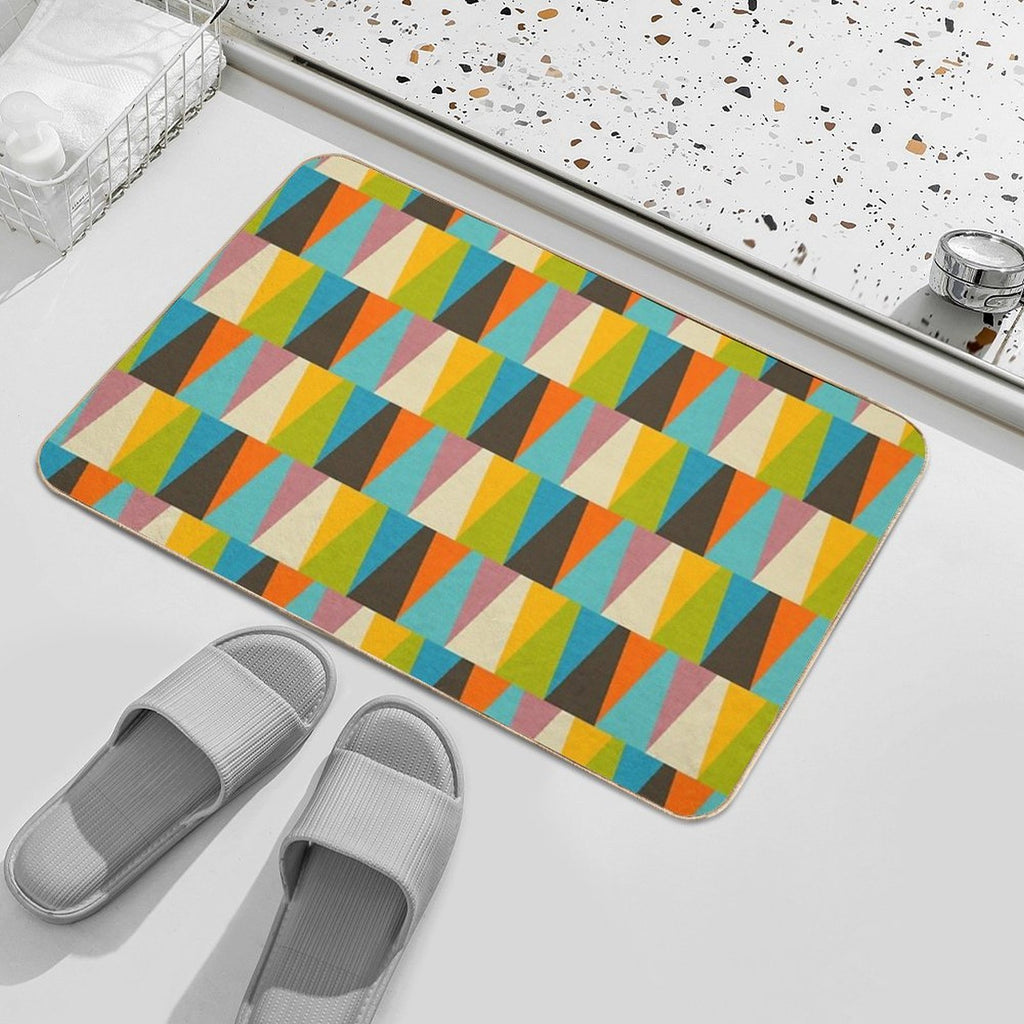 Retro Color Block Triangle Color Happy  Long-Lasting Bath Mat