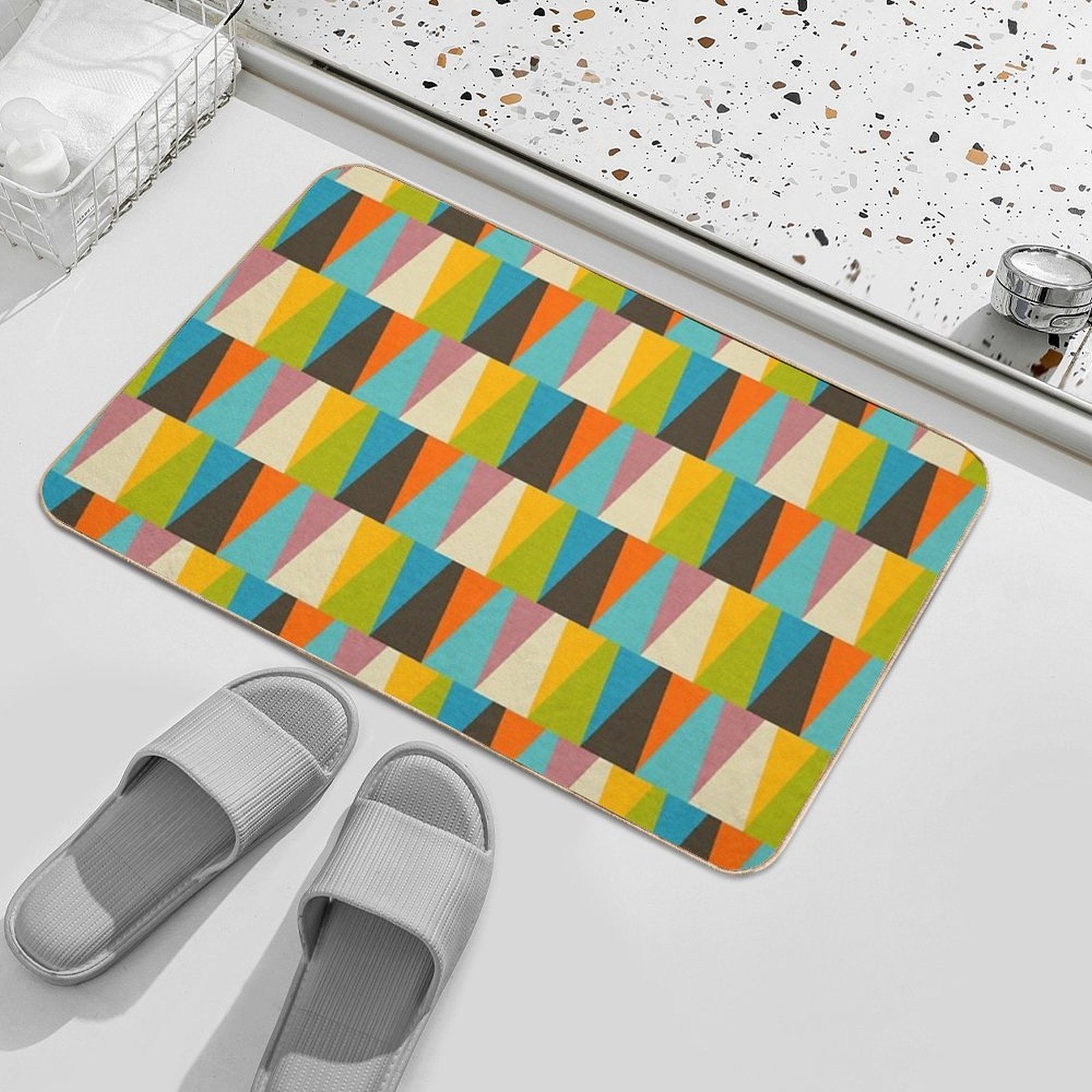 Retro Color Block Triangle Color Happy  Long-Lasting Bath Mat
