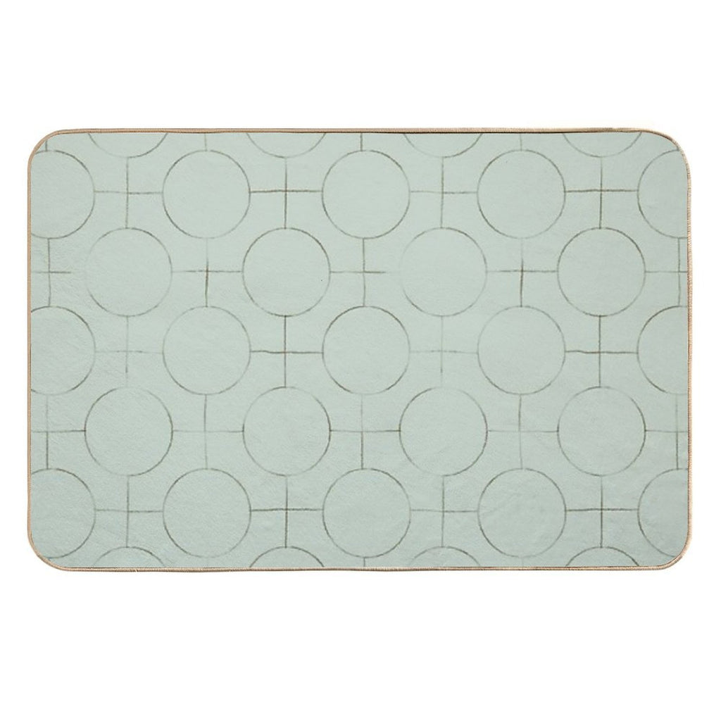 Mint Green Polka Dot Minimalist Pattern. Pencil Sketch Circles And Grid. Modern Japandi  Anti-Trip Bath Mat