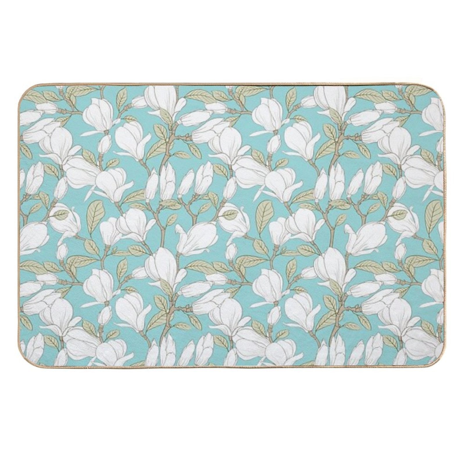 Botanical Seamless Pattern Blooming Flower Magnolia  Repositionable Bath Mat