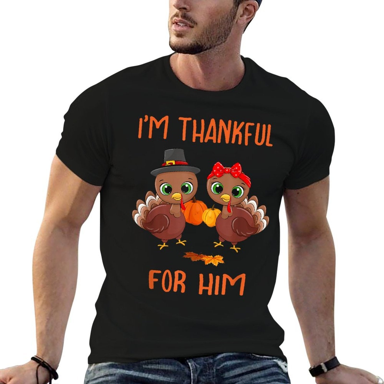 Thankful for Him Matching Thanksgiving Couple From Wife  Gf  Eco-friendly Material T-Shirt