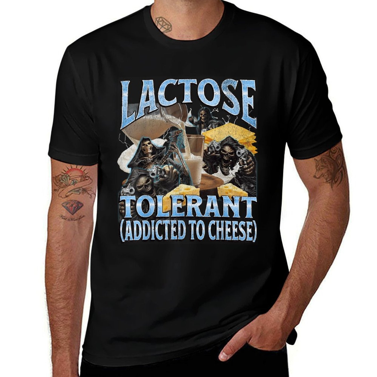 Lactose Tolerant Funny Hard Skeleton Meme Bootleg Graphic  Breathable T-Shirt