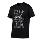 Womens Its Fine Im Fine Everything Is Fine Funny Black Cat  Rolled Sleeves T-Shirt