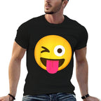 Emoticon Winking Face with Stuck-Out Tongue And Winking Eye  Polyester Blend T-Shirt
