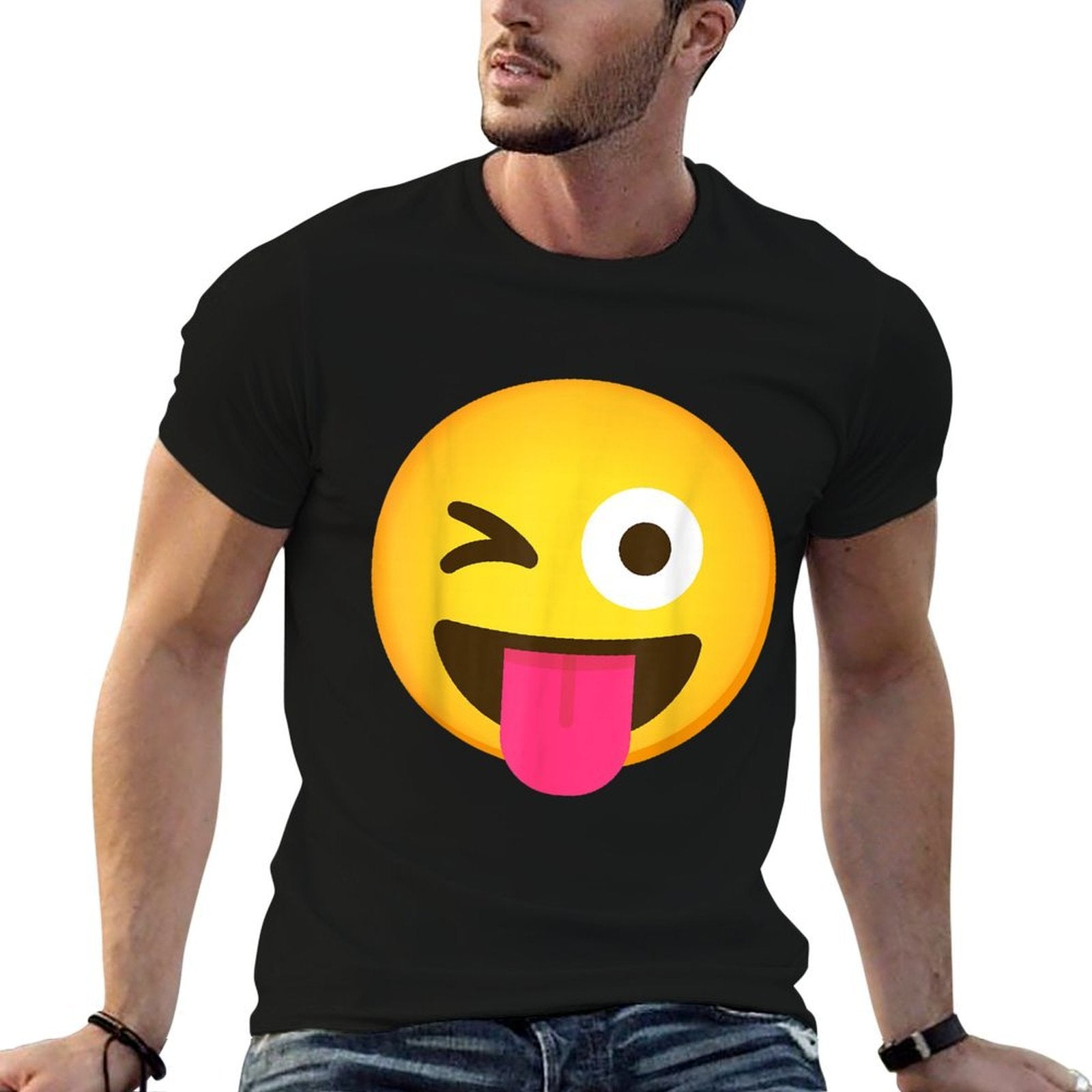 Emoticon Winking Face with Stuck-Out Tongue And Winking Eye  Polyester Blend T-Shirt