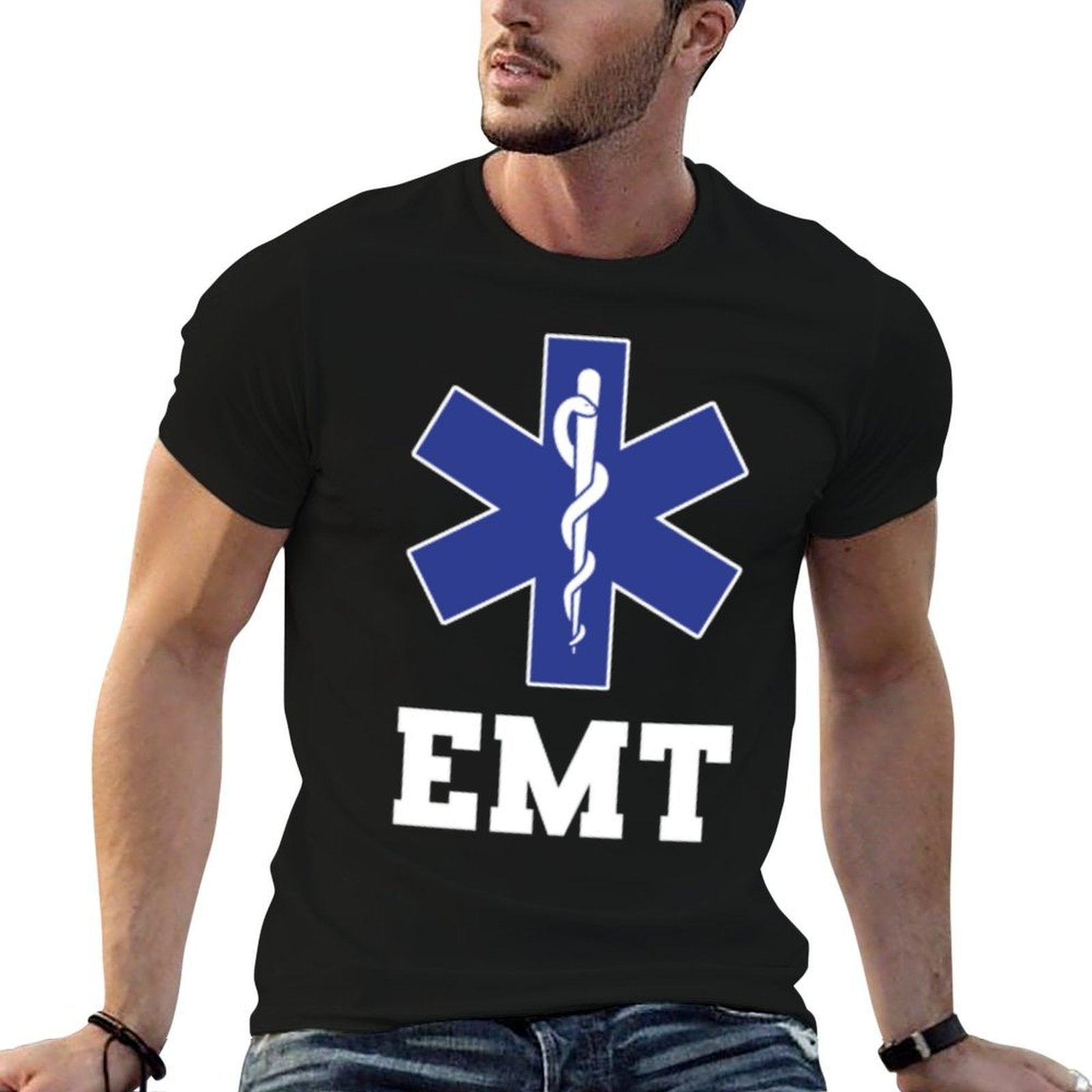 EMT EMS Paramedic Thin White Line Two-Sided EMT Gift  Heathered Texture T-Shirt