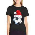 Christmas Soccer Ball Santa Hat Funny Sports Xmas Boys Men  Soft T-Shirt