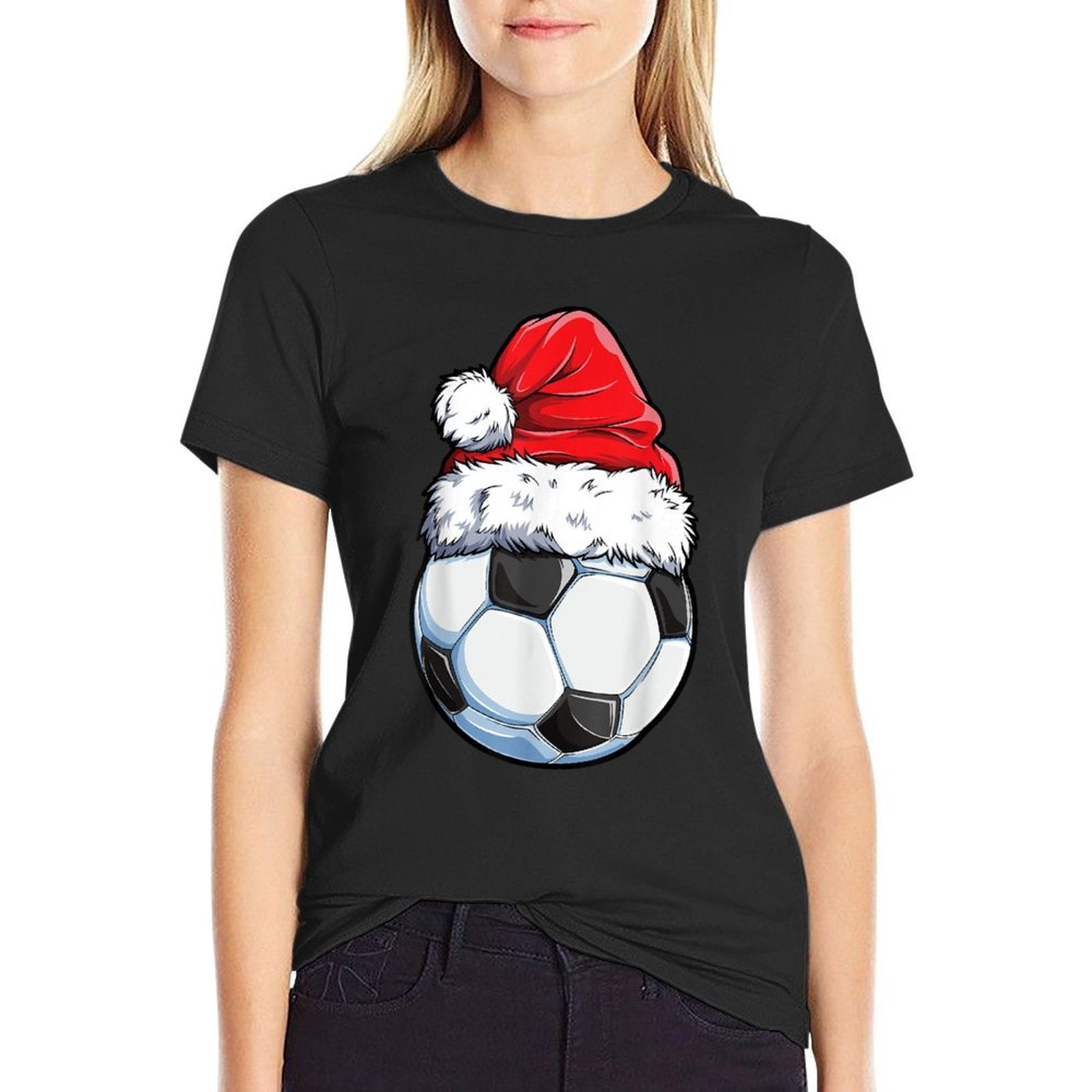 Christmas Soccer Ball Santa Hat Funny Sports Xmas Boys Men  Soft T-Shirt