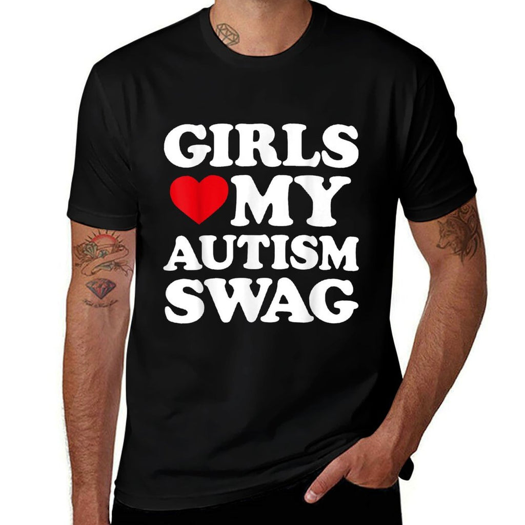 Girls Love My Autism Swag Funny Girls Heart Autism Awareness  Graphic-printed T-Shirt