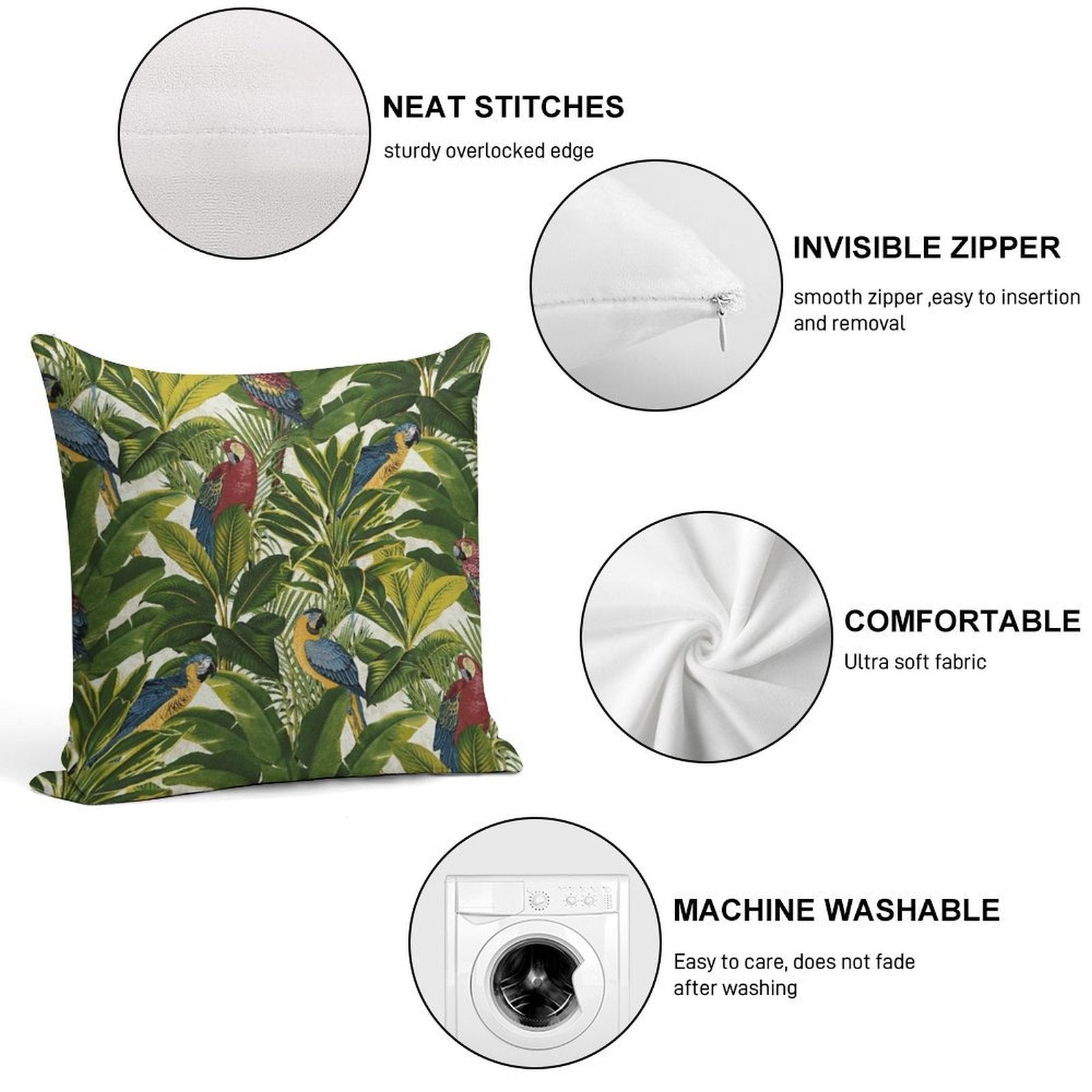 Jungle Parrot Pattern Soft Skin-Friendly Throw Pillow