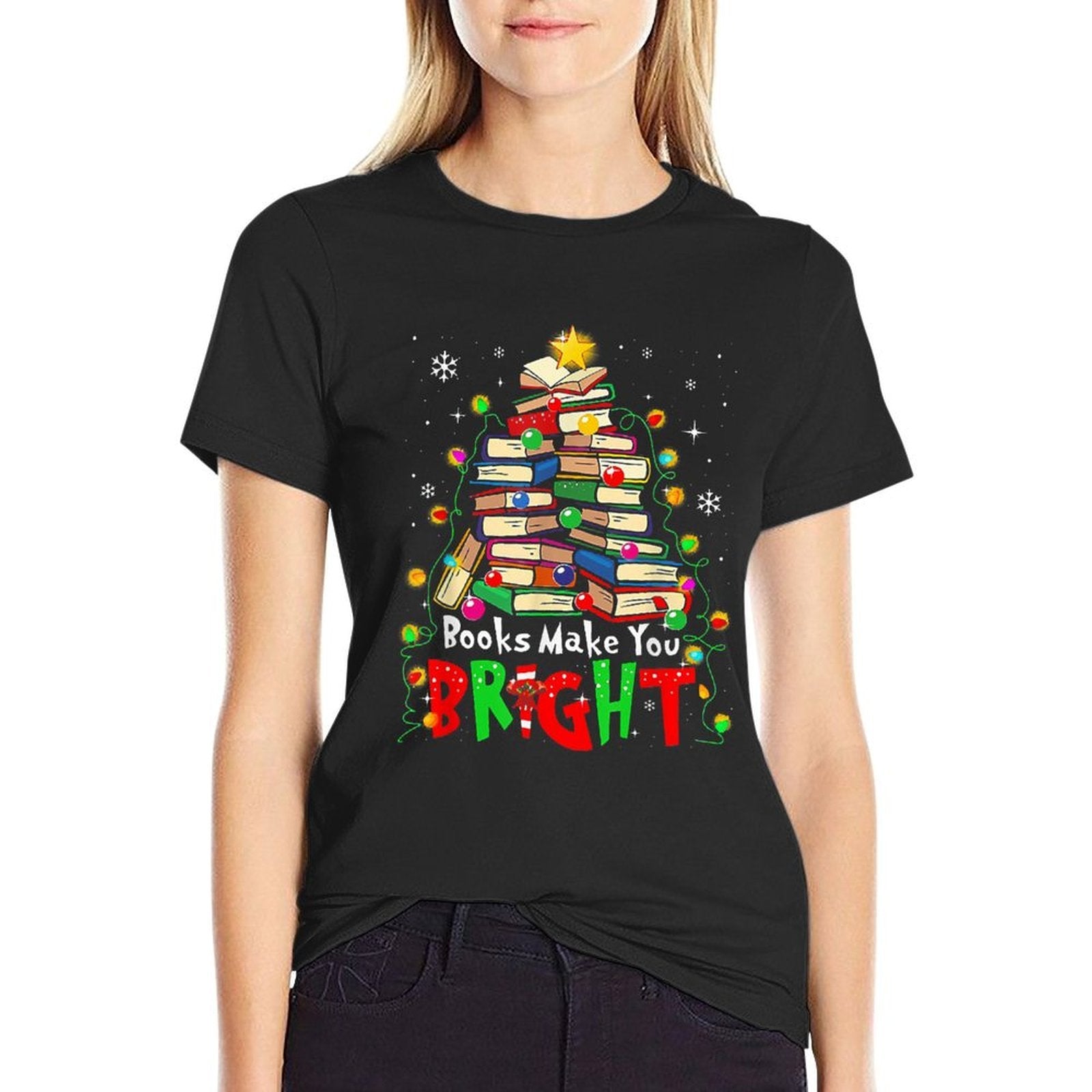 Books Make You Bright Christmas Librarian Book Lover  Eco-friendly Material T-Shirt