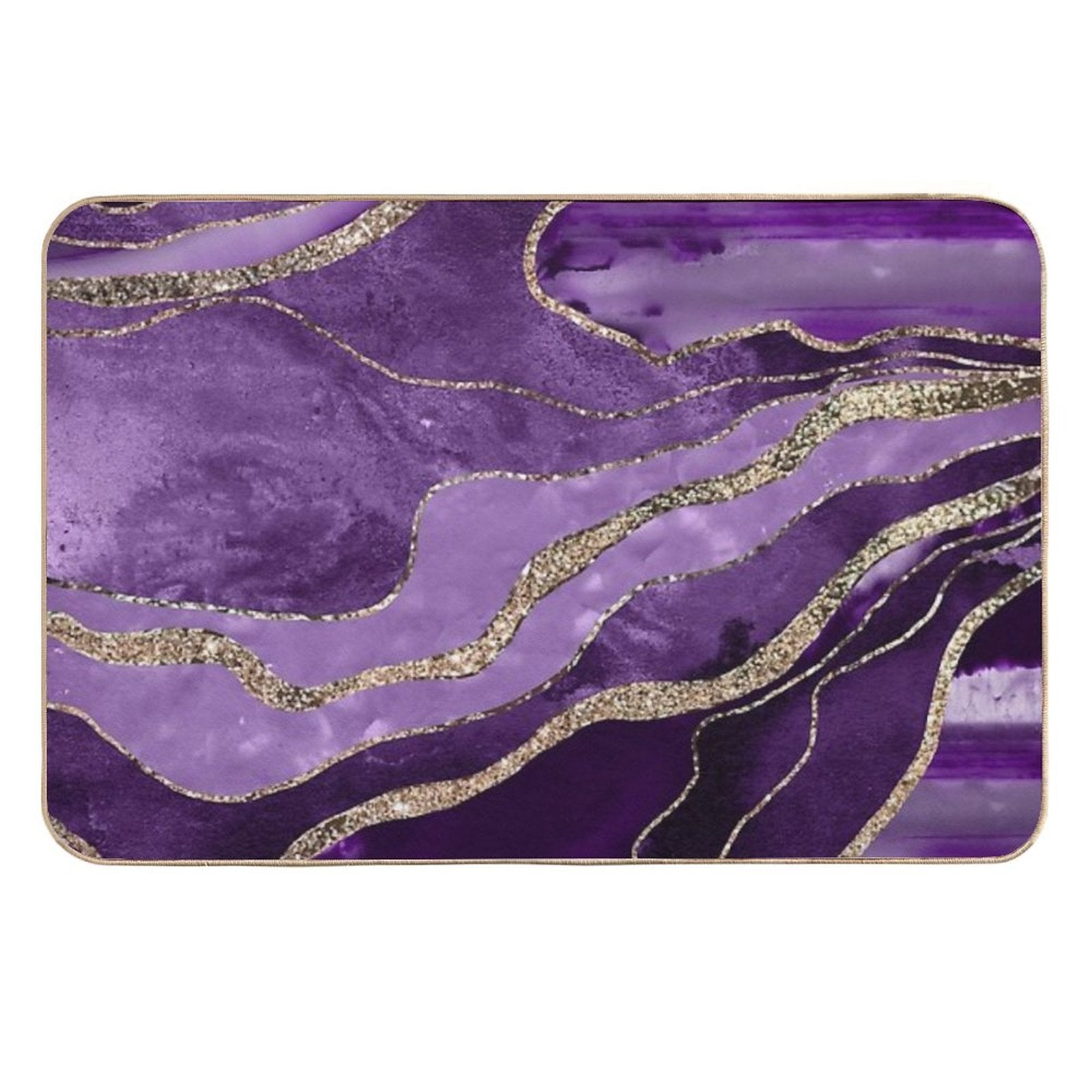 Purple Marble Agate Gold Glam #1 (Photo of Glitter Only - Not Reflective)  Easy To Clean Bath Mat