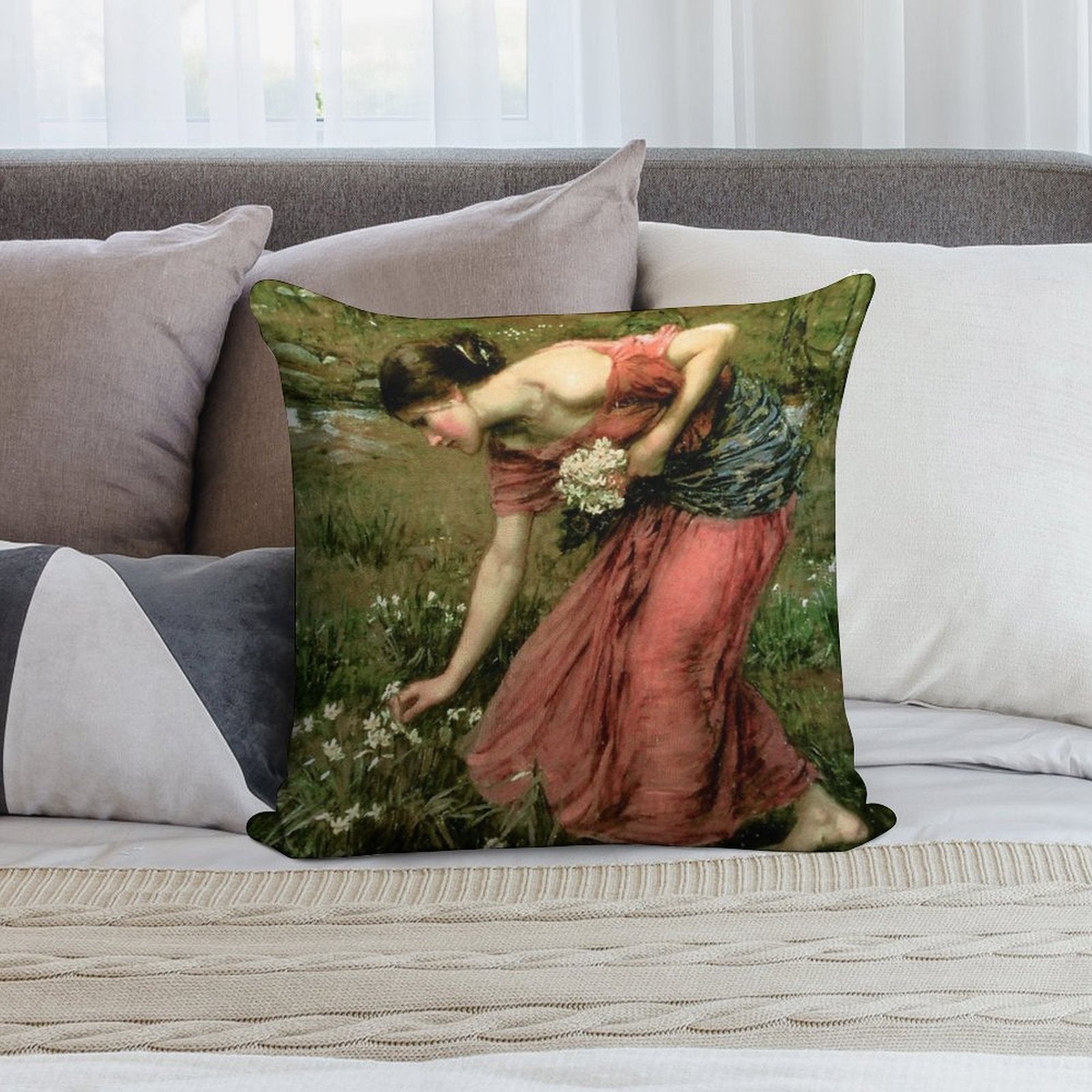Narcissus - John William Waterhouse Soft Decorative Cover Throw Pillow