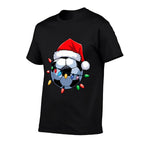 Santa Soccer Ball Christmas Lights Boys Men Soccer Player  Rolled Sleeves T-Shirt