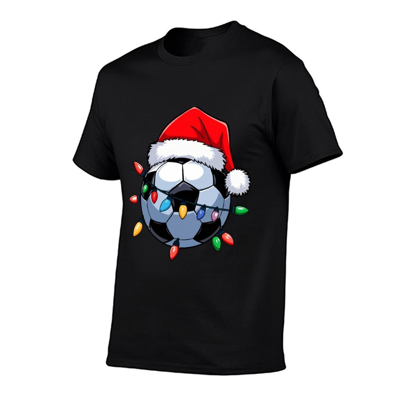 Santa Soccer Ball Christmas Lights Boys Men Soccer Player  Rolled Sleeves T-Shirt