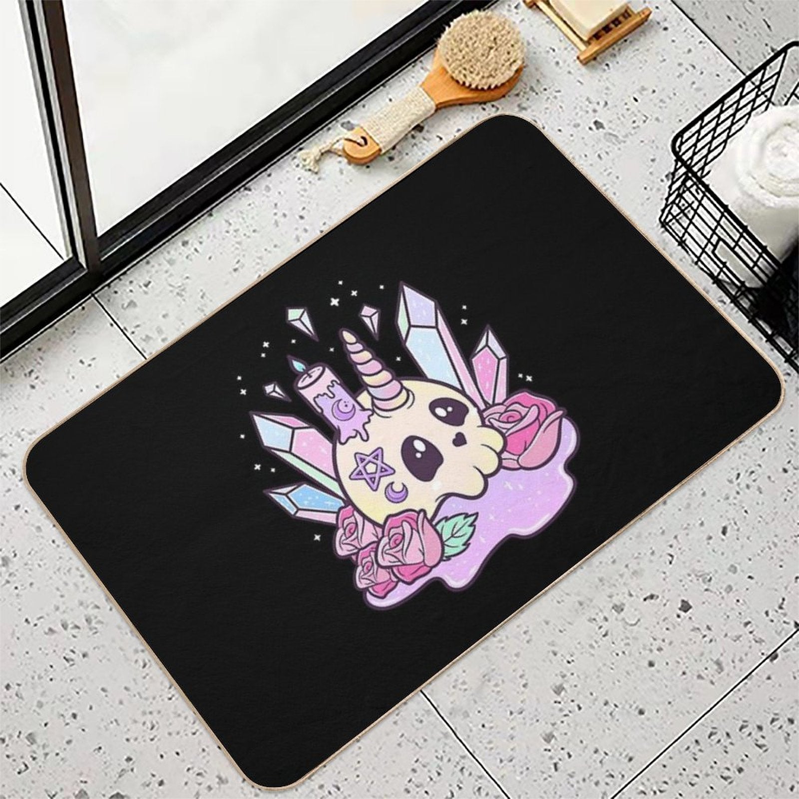 Kawaii Pastel Goth Cute Creepy Occult Skull  Absorbent Bath Mat