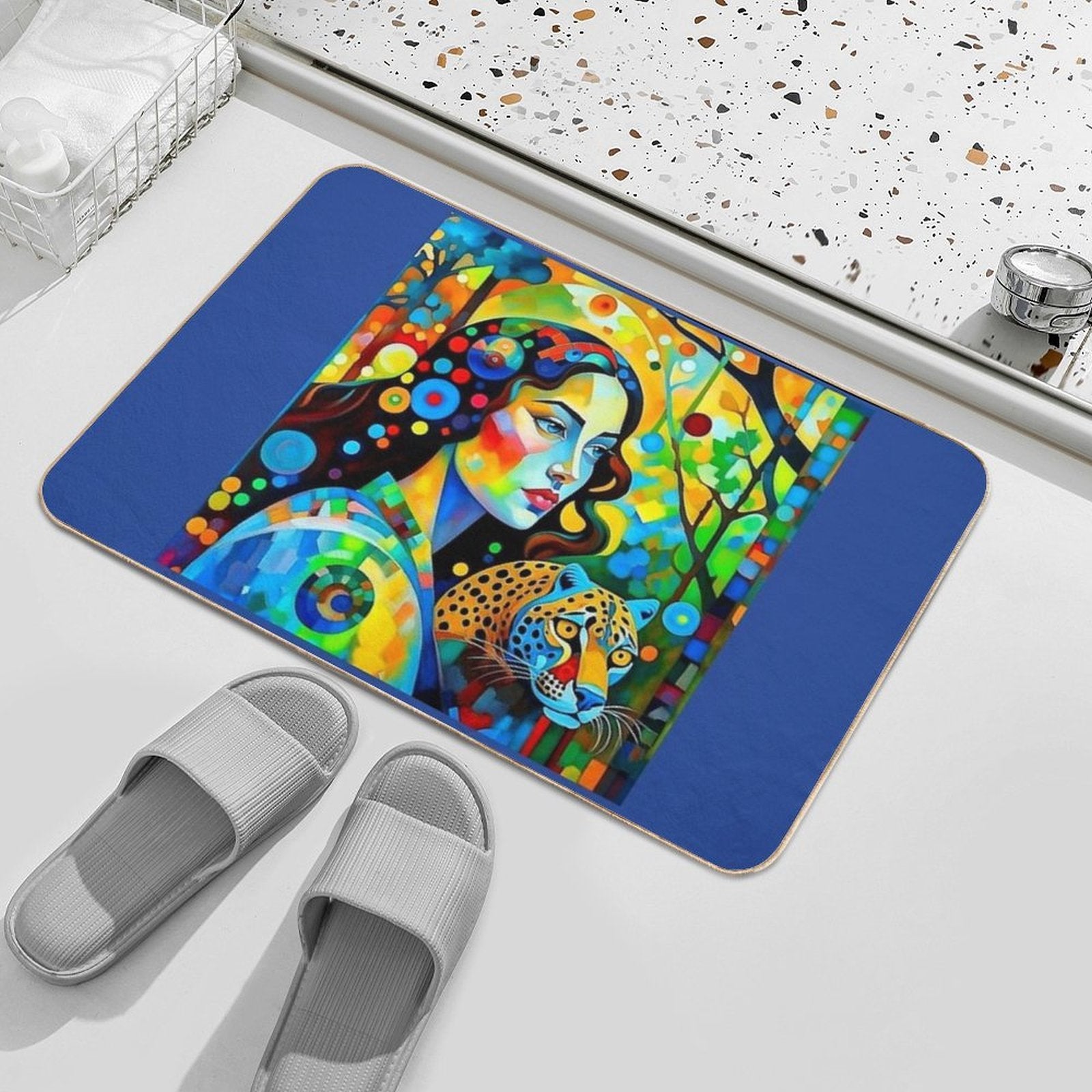 A Woman And A Leopard.  Stain-Proof Bath Mat