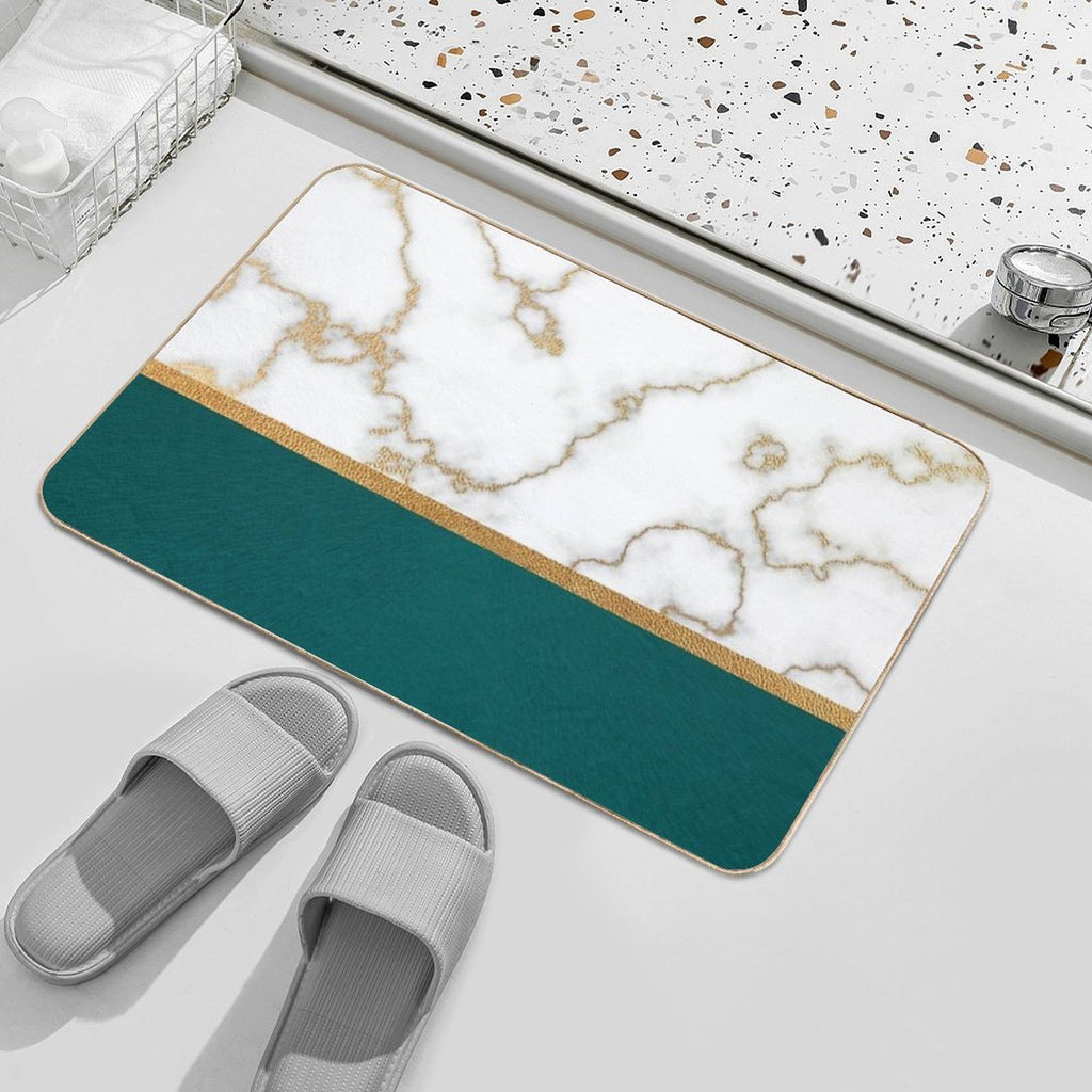 Teal White And Gold Marble Design  Non-Slip Bath Mat