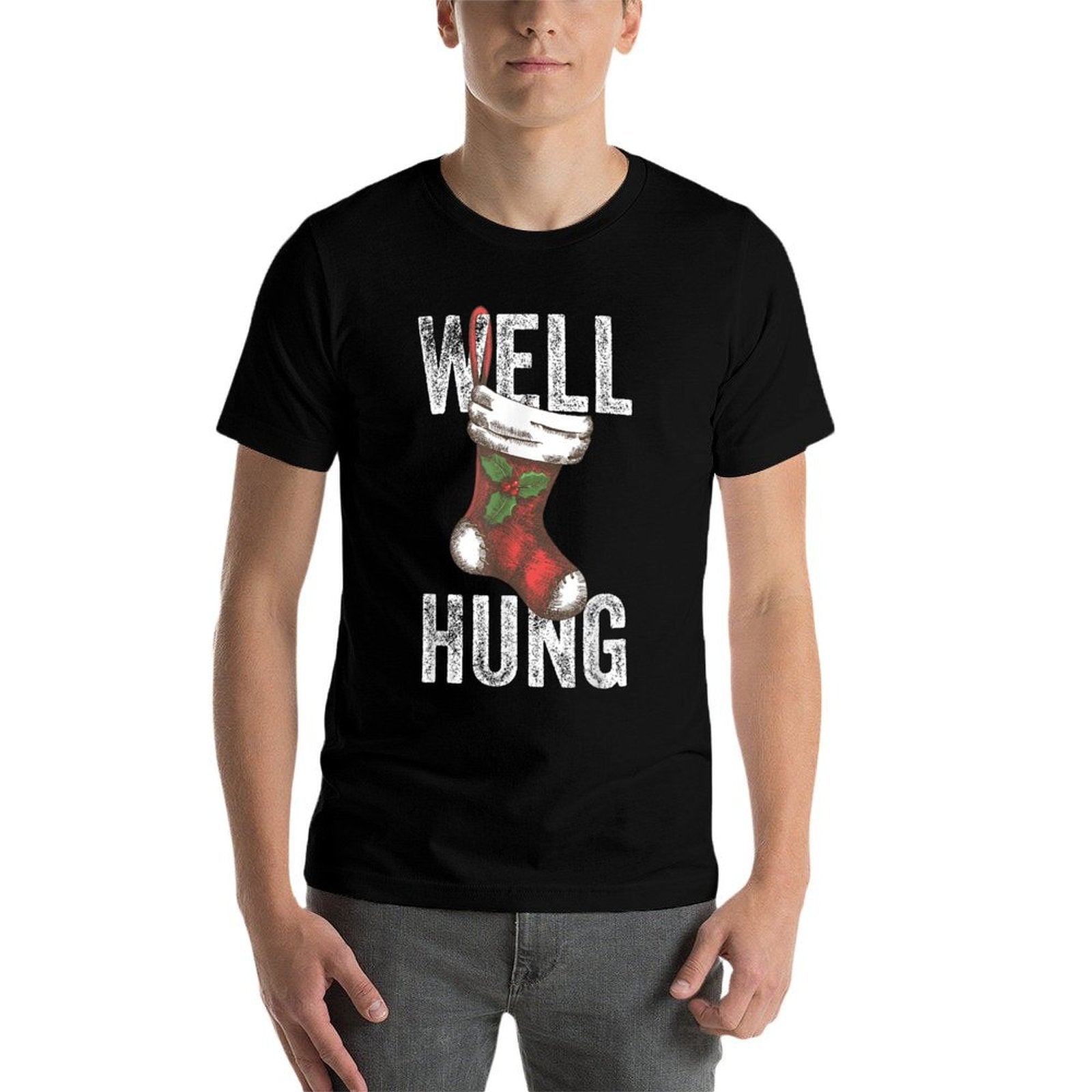 Well Hung, Dirty Christmas Stocking Holiday Gift Funny Xmas  Rolled Sleeves T-Shirt