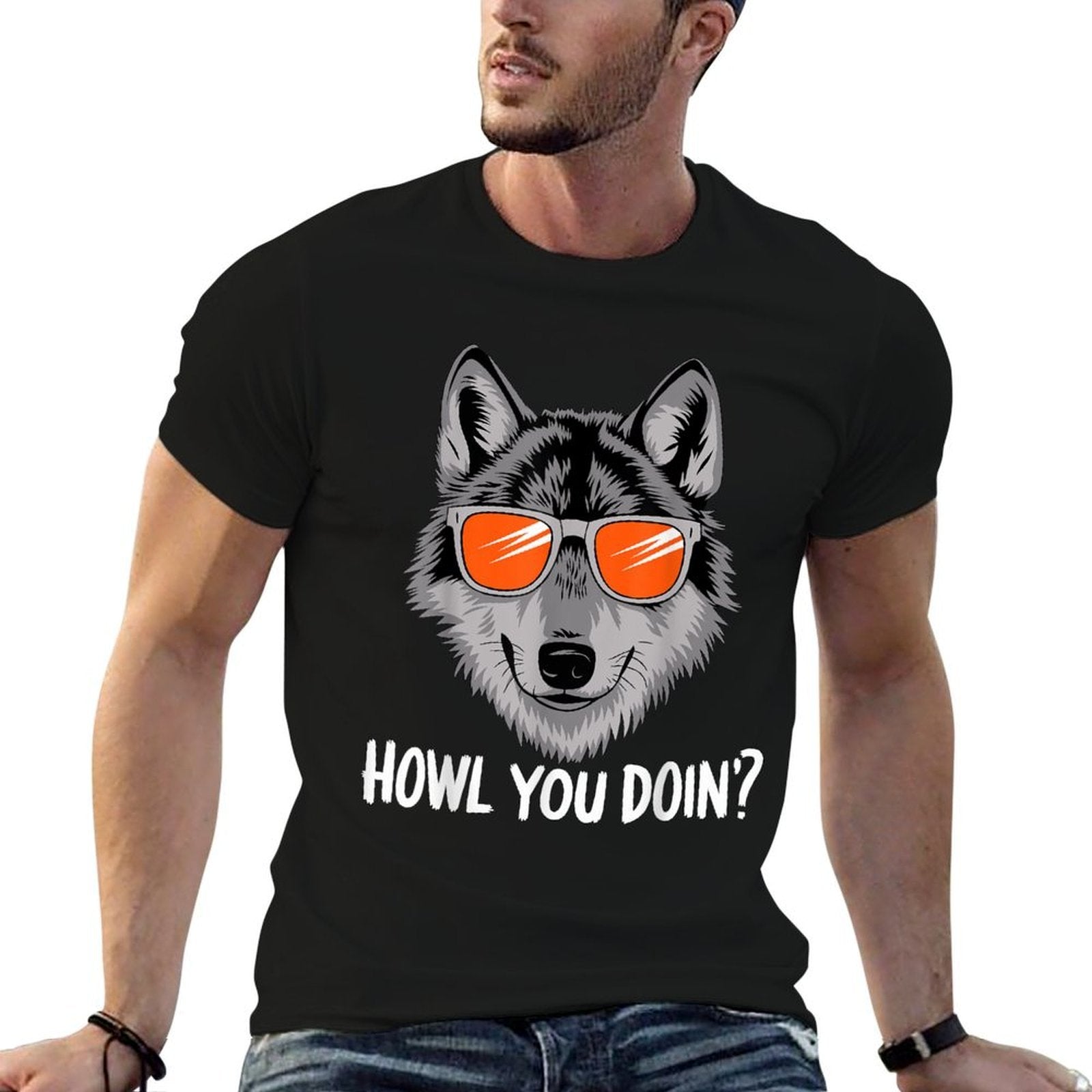 Howl You Doin Wolf with Sunglasses  Graphic-printed T-Shirt