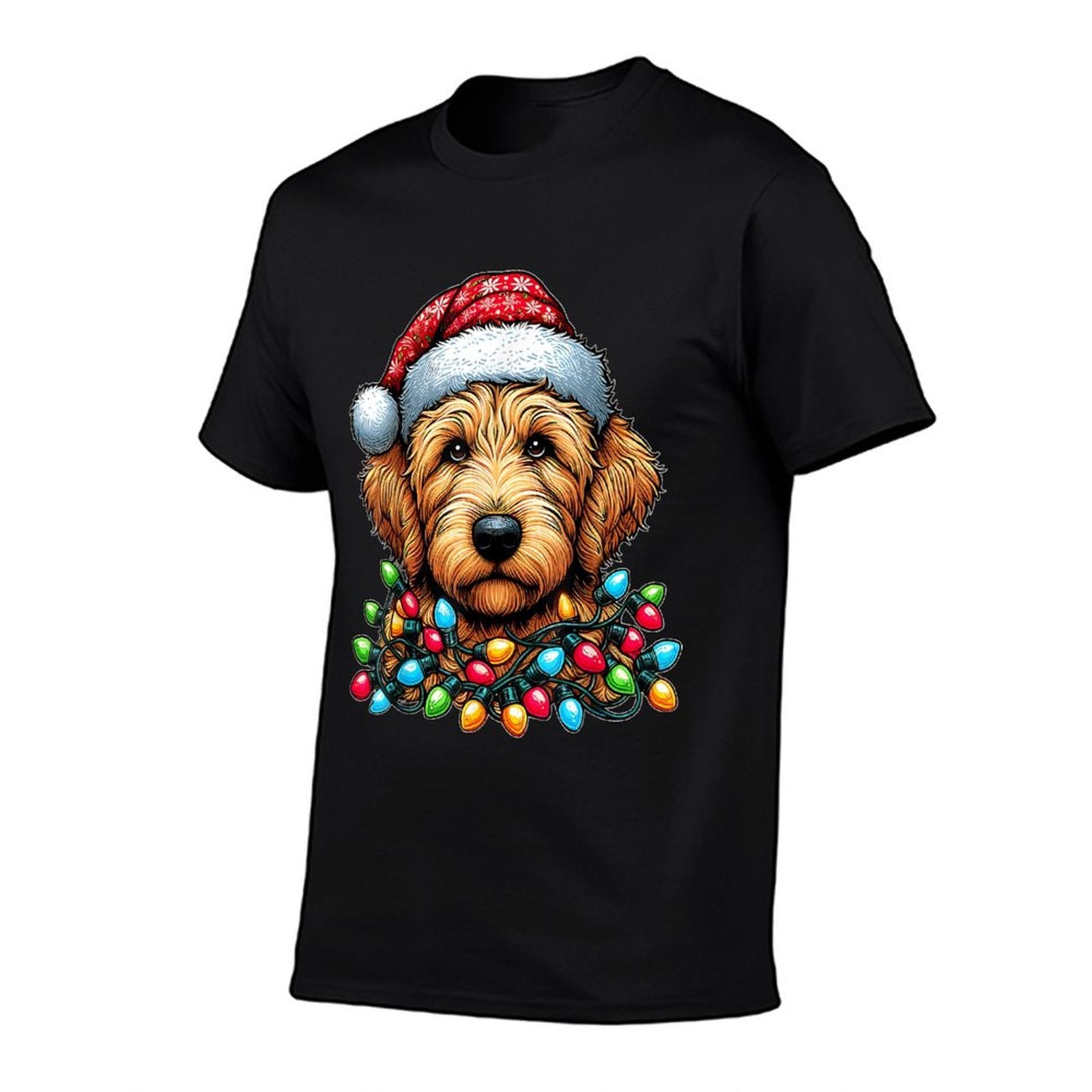 Golden Doodle Goldendoodle Christmas Hat Xmas  Oversized Silhouette T-Shirt