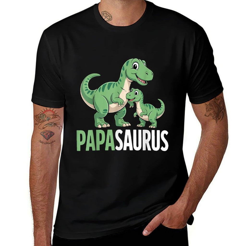 Fathers Day Papasaurus Funny Dino Kids Dad  Fade-proof Color T-Shirt