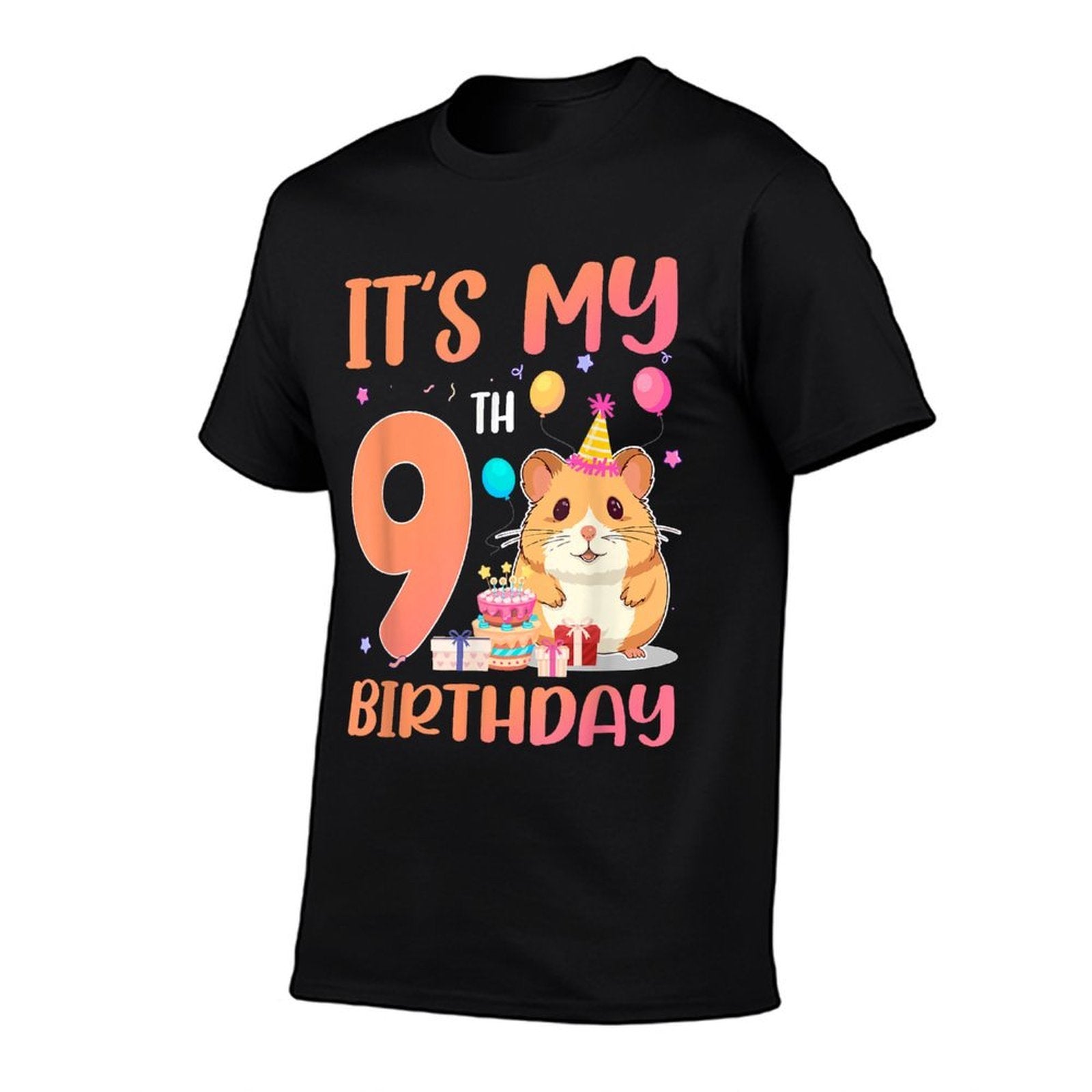 Its My 9th Birthday Cute Hamster 9 Year Old Kids  Oversized Silhouette T-Shirt