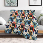 Pug in Geometric Camouflage Pattern Shrink-resistant Throw Blanket