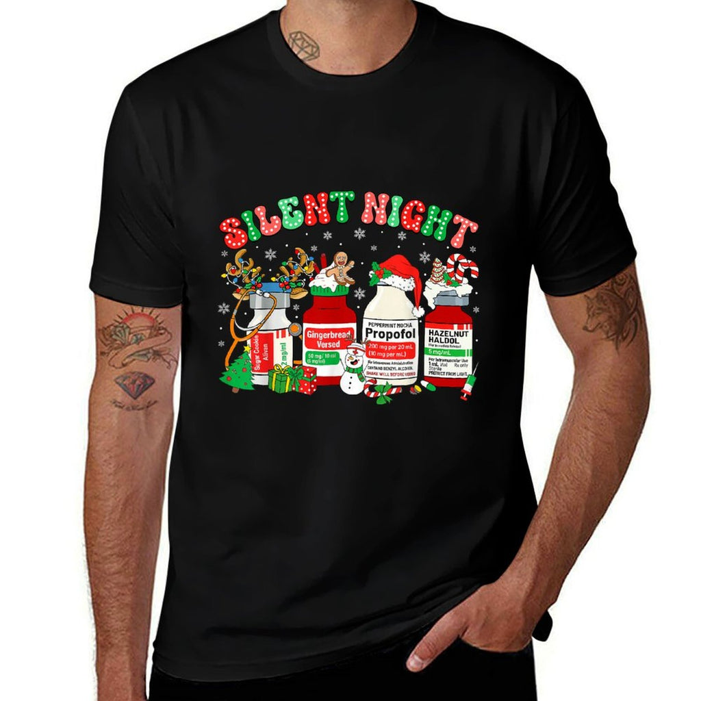Retro Propofol Silent Night ER ED RN ICU Nurses Christmas  Trendy Pattern T-Shirt