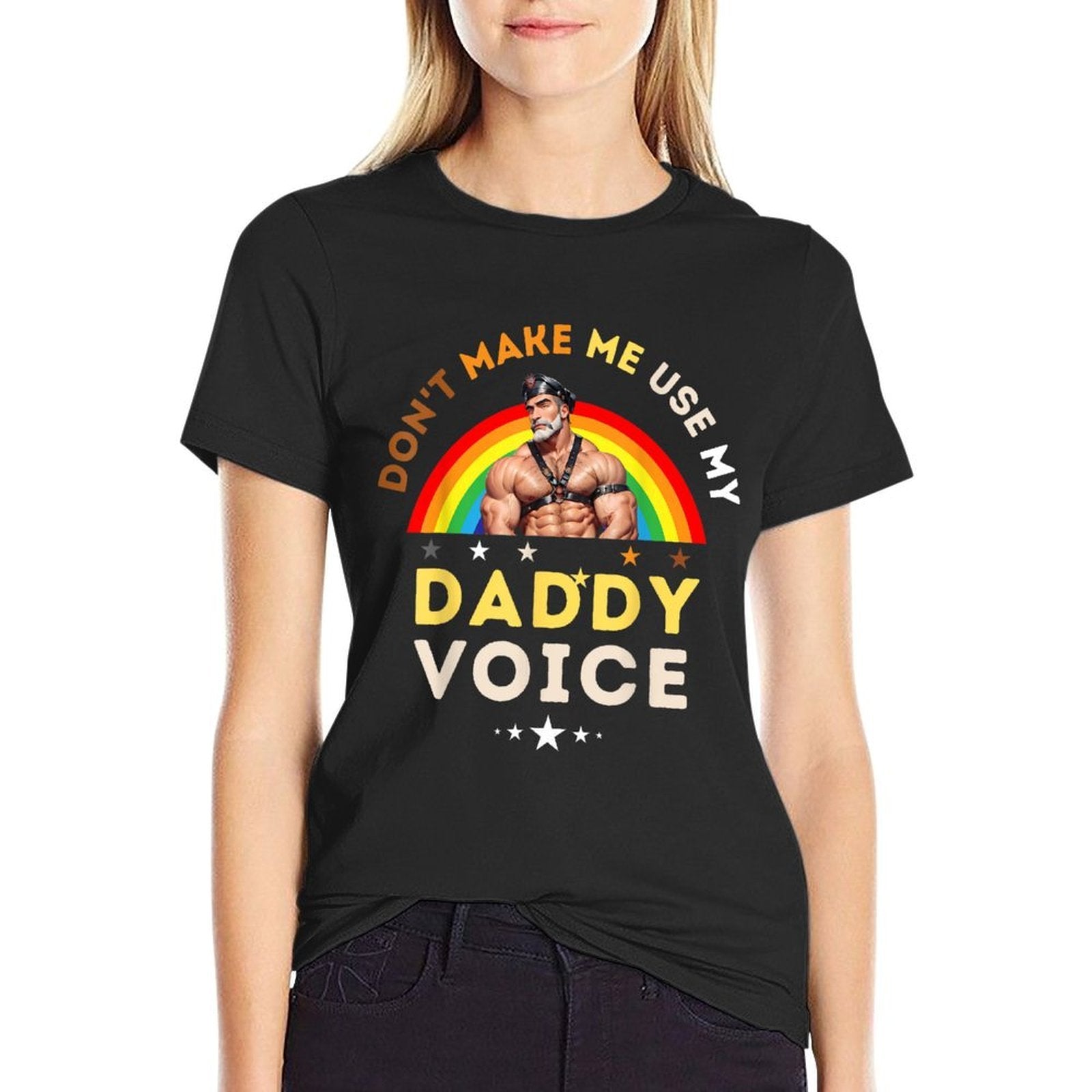 Mens Dont Make Me Use My Daddy Voice Funny Gay Bear Pride  Stretchy T-Shirt