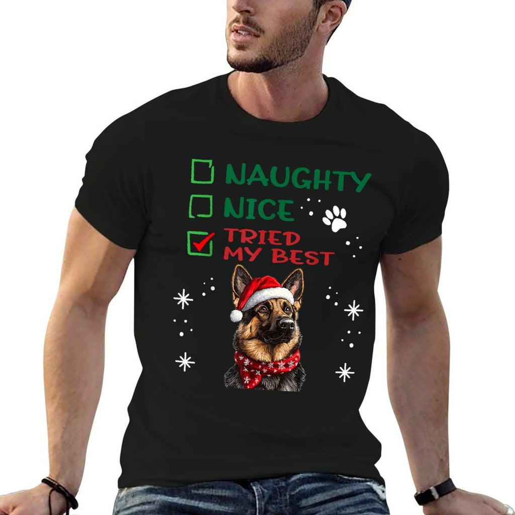 German Shepherd Christmas Dog Breed Designs Cute German Shepherd Dog Christmas Naughty Nice Tried My  Odor-resistant T-Shirt