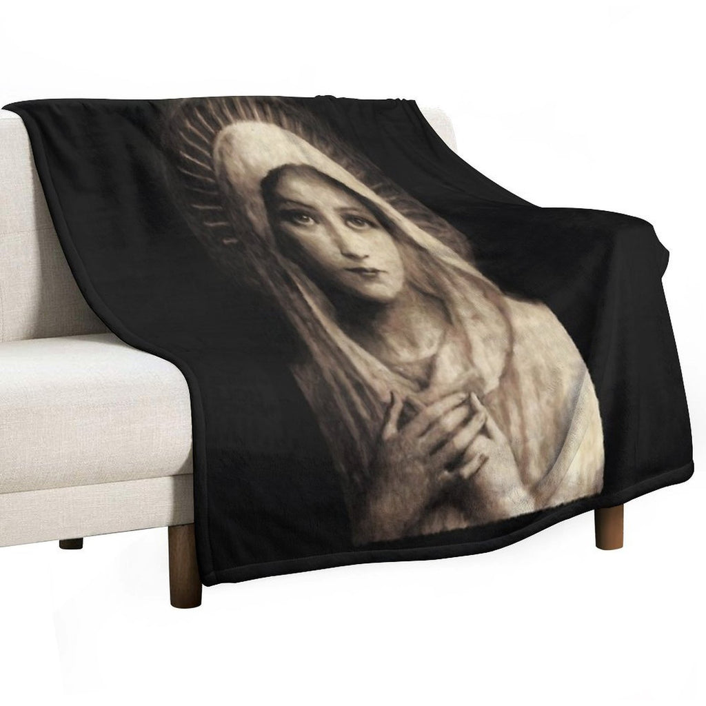 Vintage Virgin Mary Painting Travel-friendly Throw Blanket