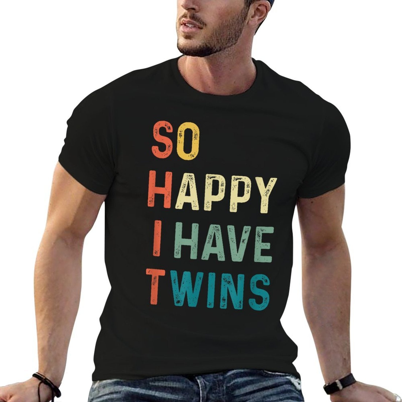 So Happy I Have Twins Funny Mom Dad Parent Saying Slogan  Oversized Silhouette T-Shirt