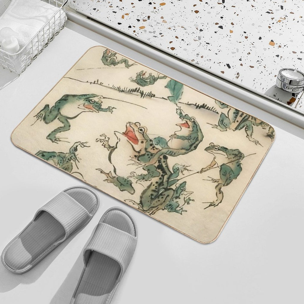 Battle of The Frogs Kawanabe Kyosai  Toxin-Free Bath Mat
