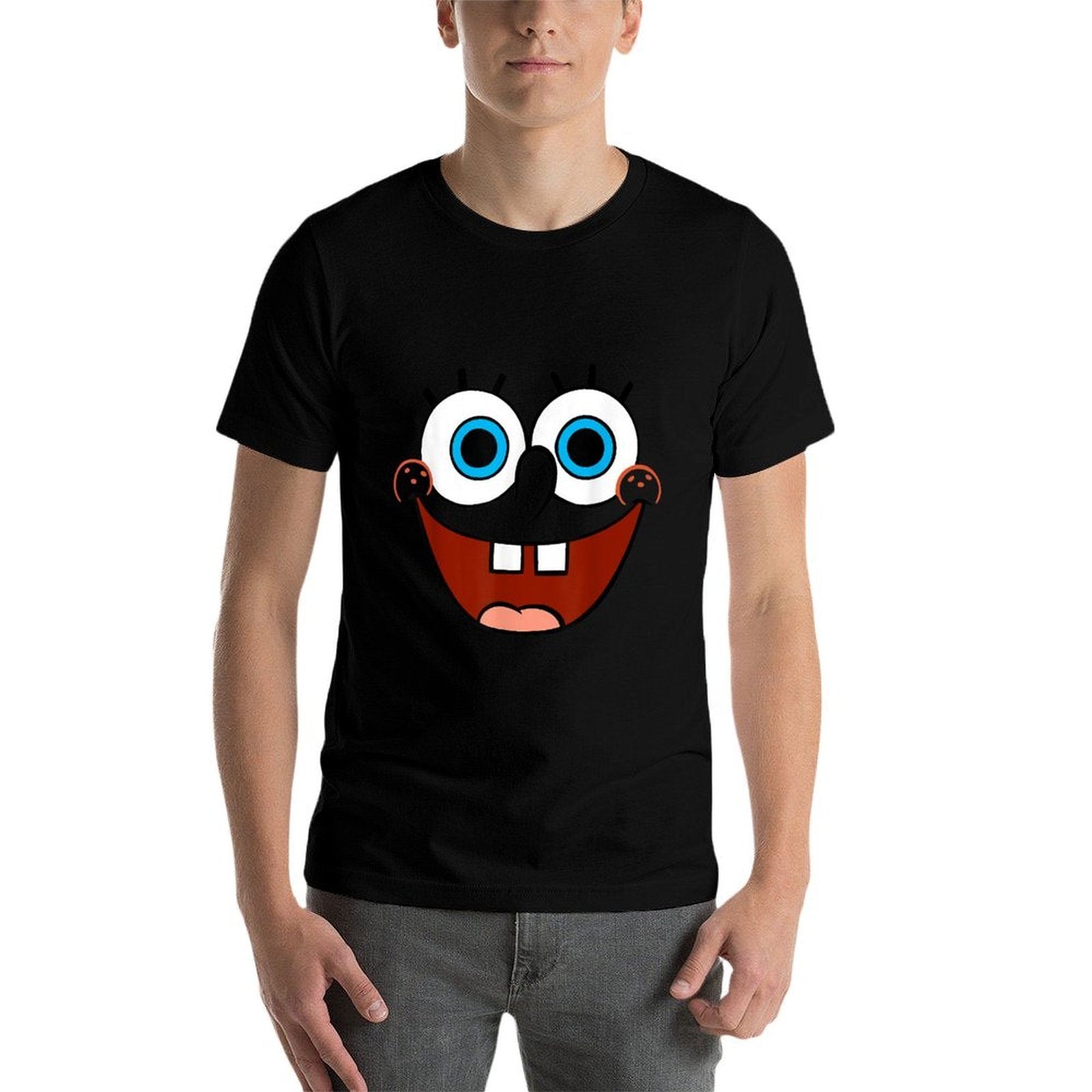 Spongebob SquarePants Large Smiling Face  Rolled Sleeves T-Shirt