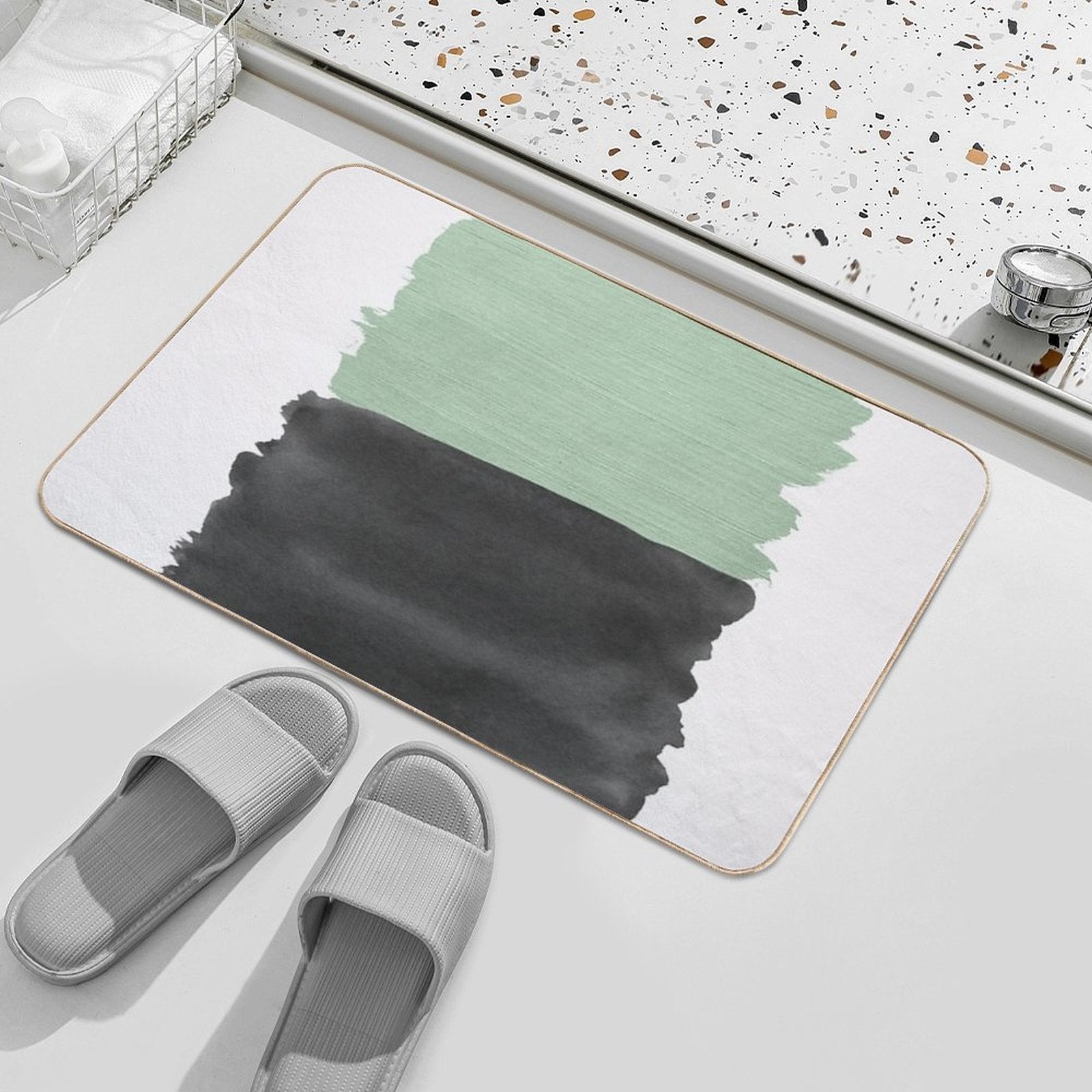 Sage Green Black Abstract Minimalism #1 #minimal #ink #decor #art  Repositionable Bath Mat