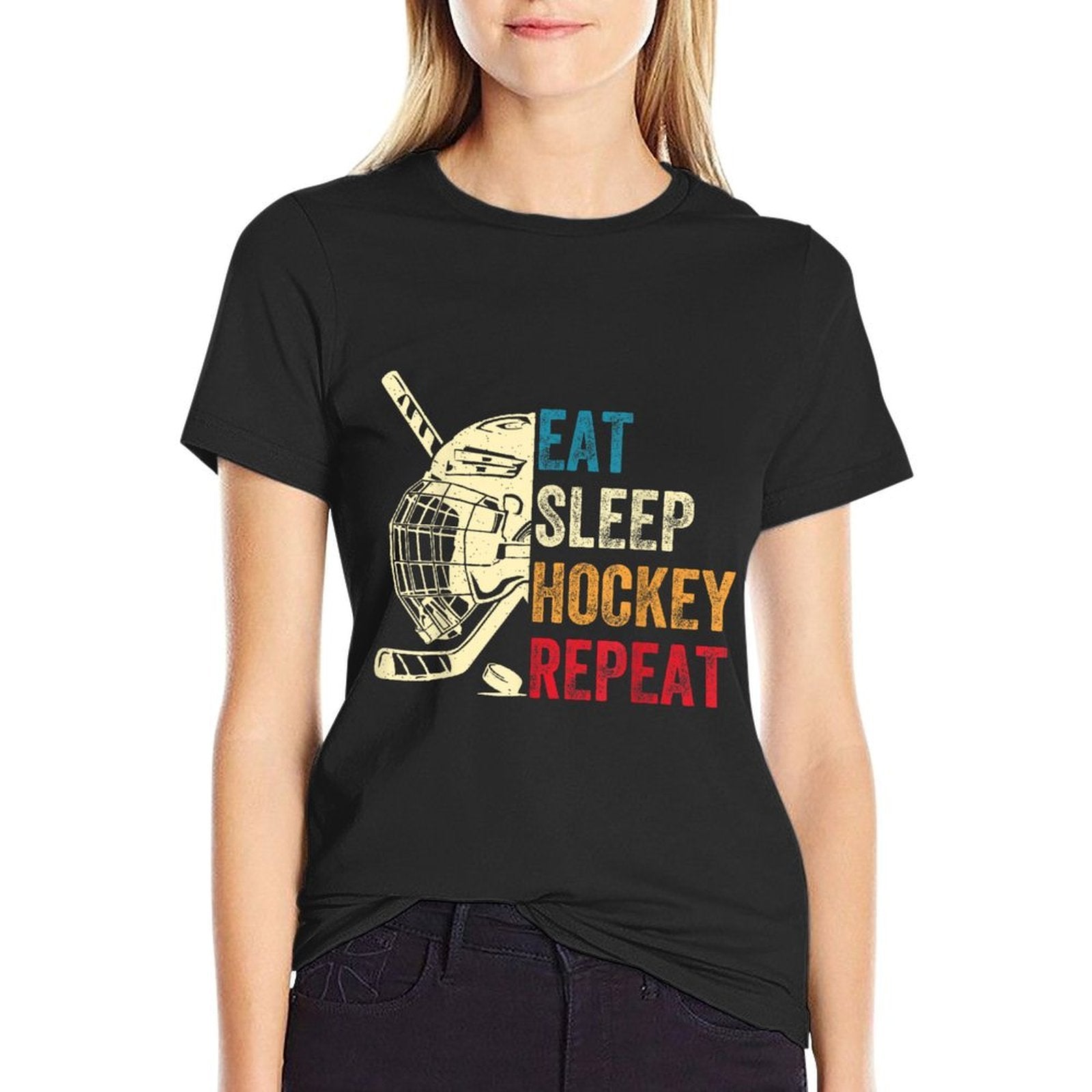 Eat Sleep Hockey Repeat Kids Adult Ice Hockey Retro Vintage  Versatile T-Shirt