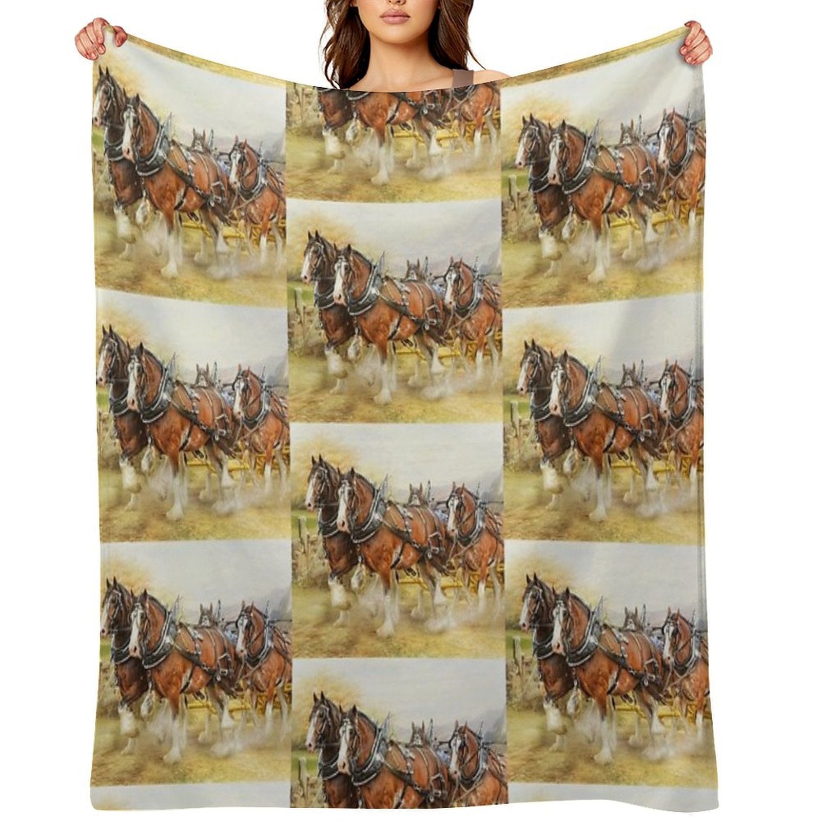 Clydesdales in Harness Wrinkle-free Throw Blanket