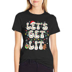 Lets Get Lit Funny Christmas Lights Xmas Pajamas Holiday  Rolled Sleeves T-Shirt