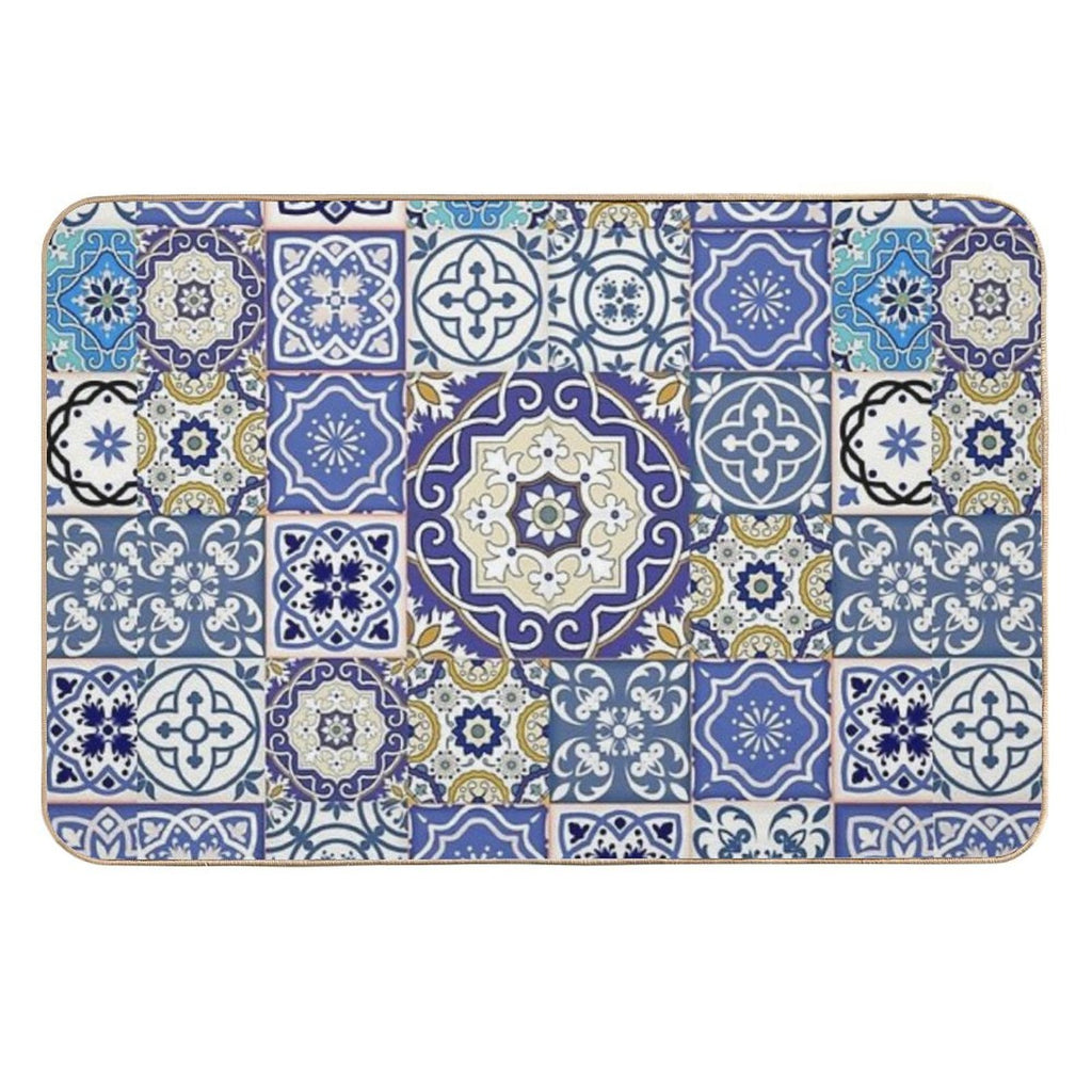Blue Moroccan Tile Pattern  Rapid-Drying Bath Mat